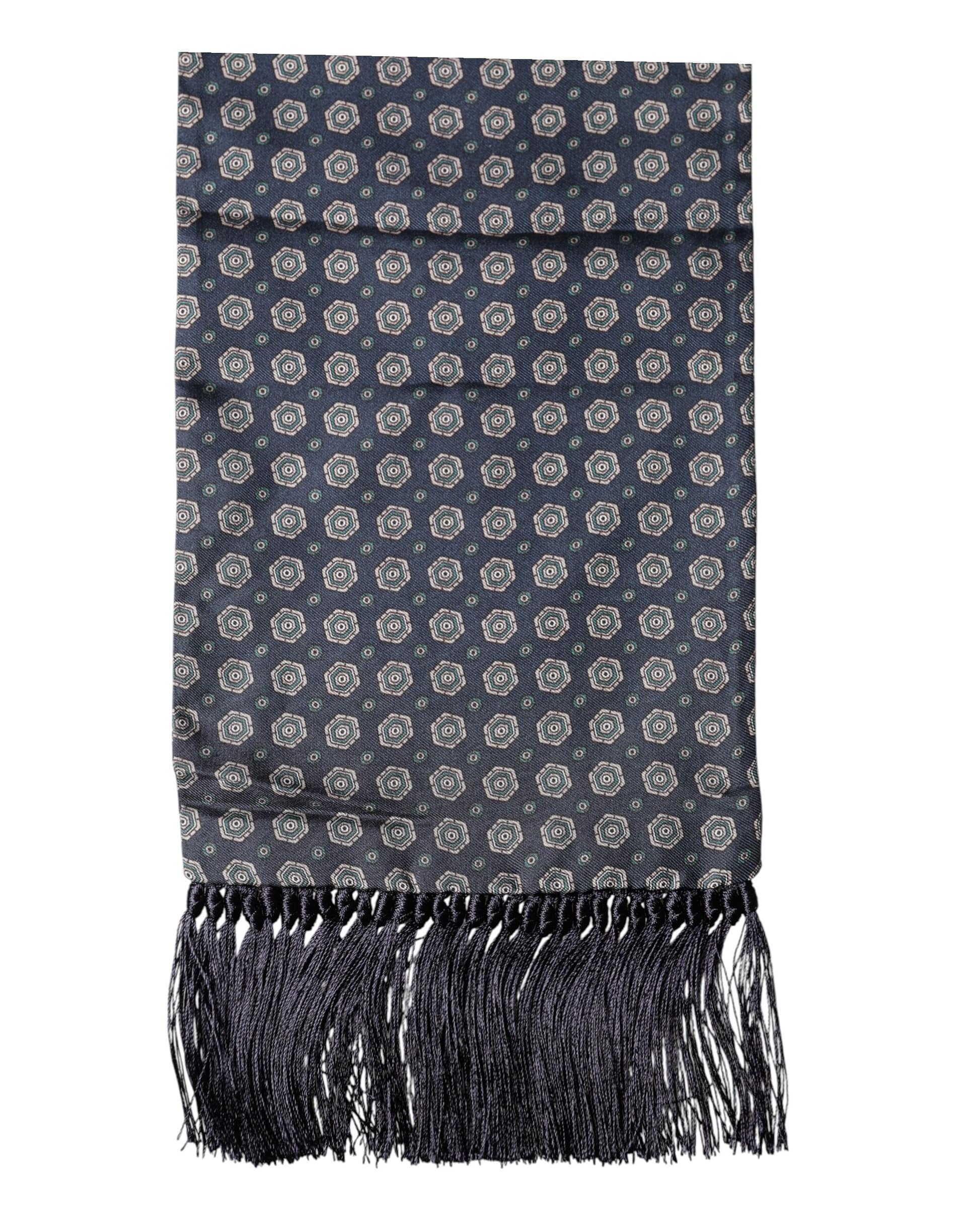 Dolce & Gabbana Blue Patterned Fringes Neck Foulard Scarf - Image 3