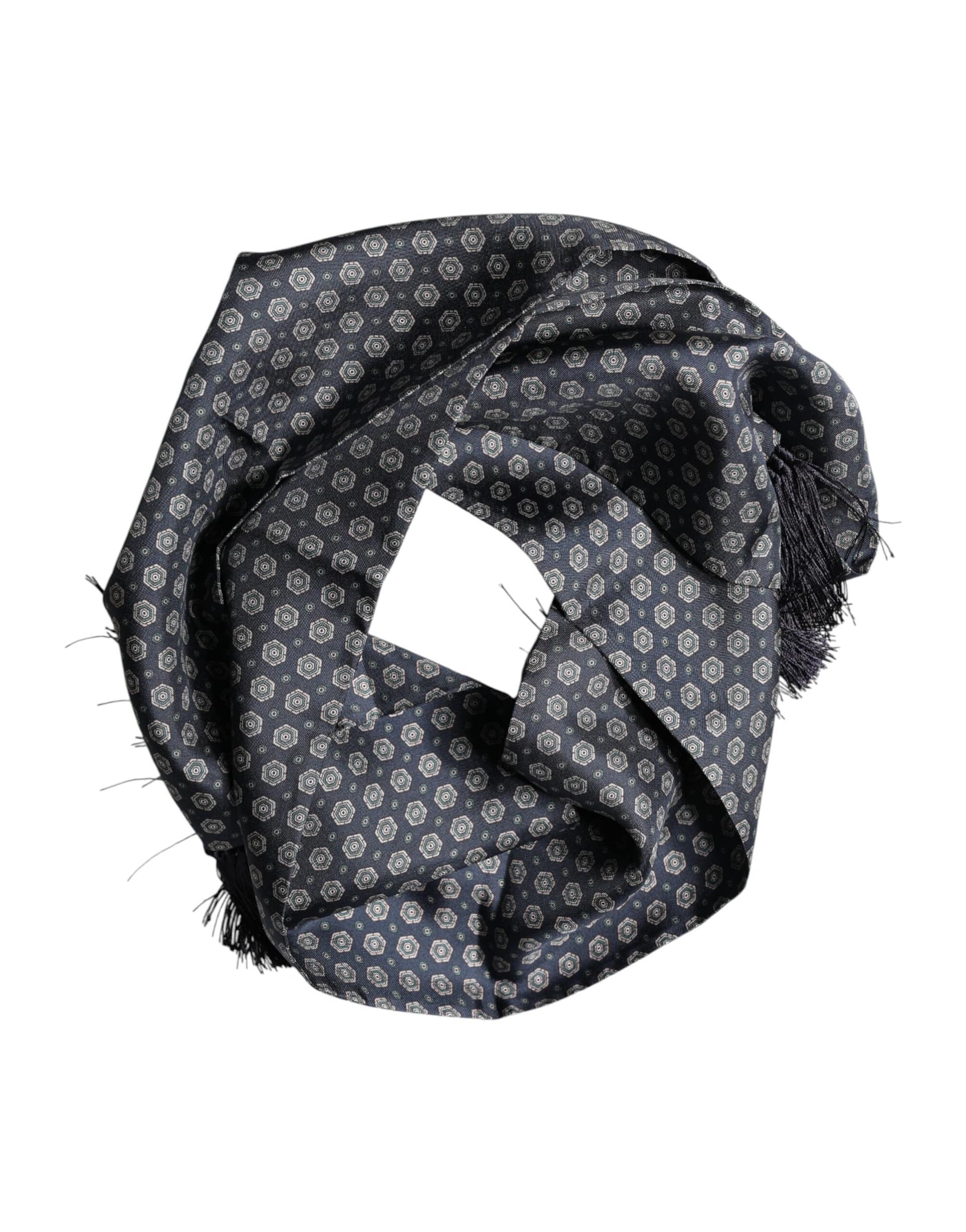 Dolce & Gabbana Blue Patterned Fringes Neck Foulard Scarf - Image 4
