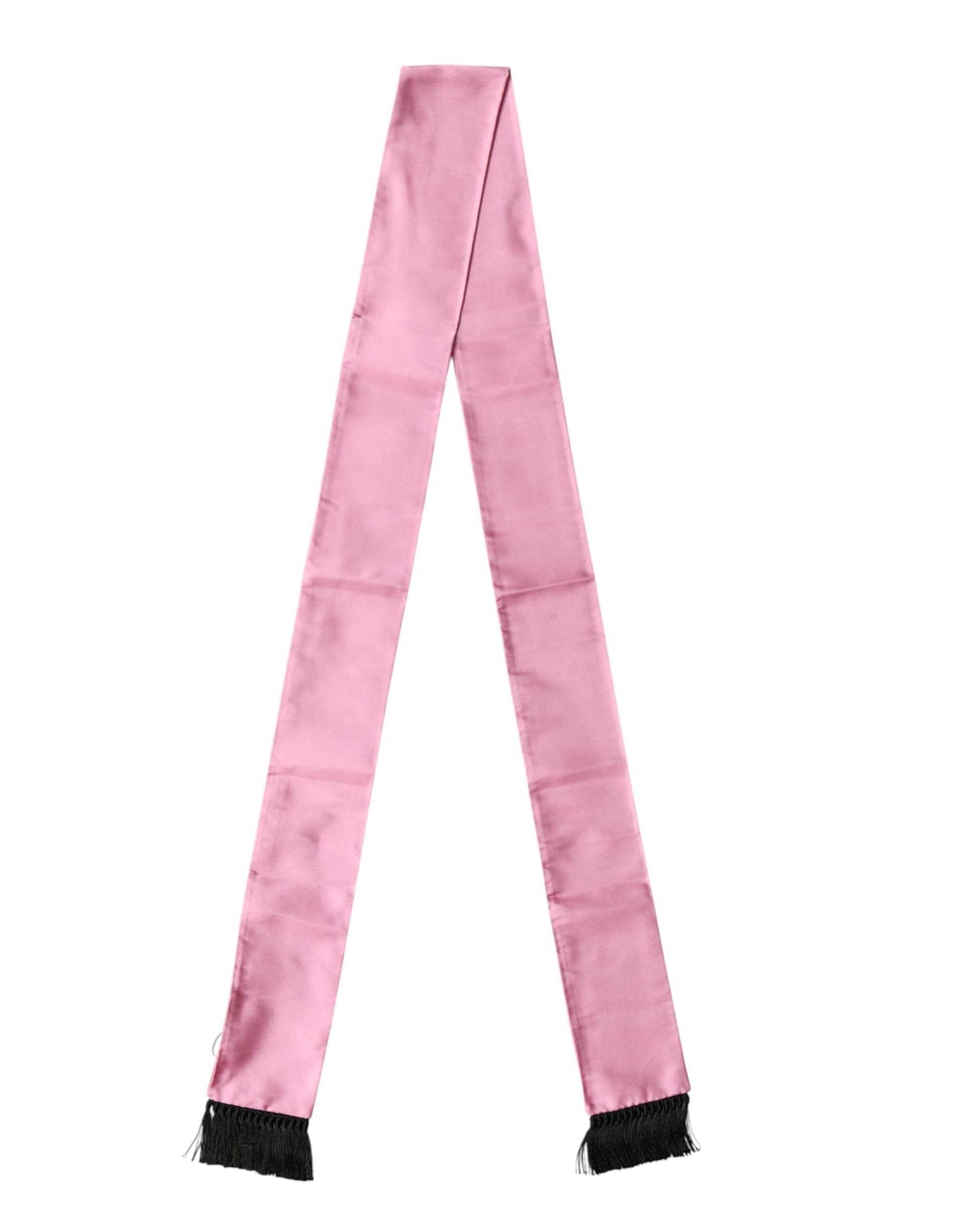Dolce & Gabbana Pink Silk Fringes Neck Wrap Foulard Scarf - Image 2