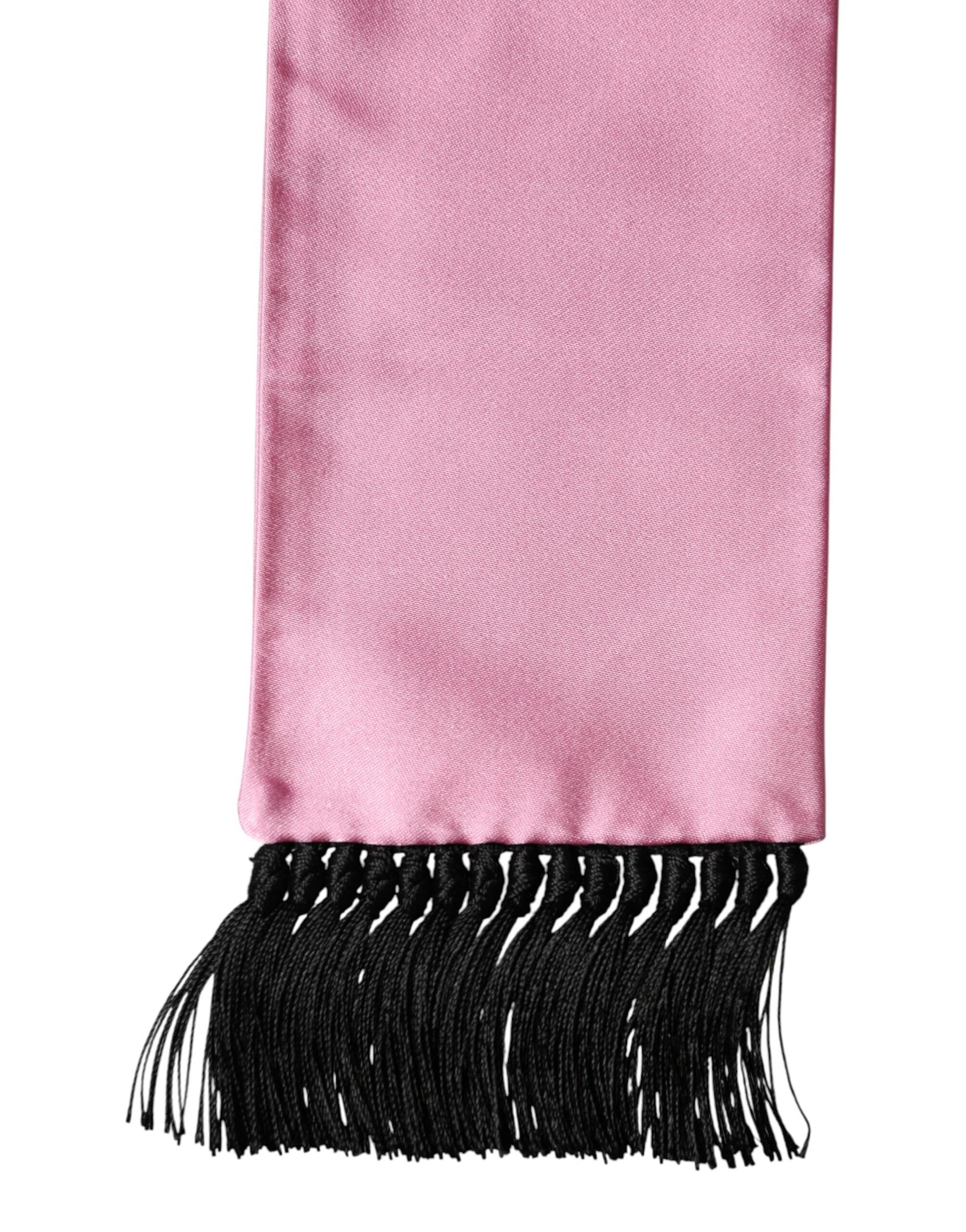 Dolce & Gabbana Pink Silk Fringes Neck Wrap Foulard Scarf - Image 3