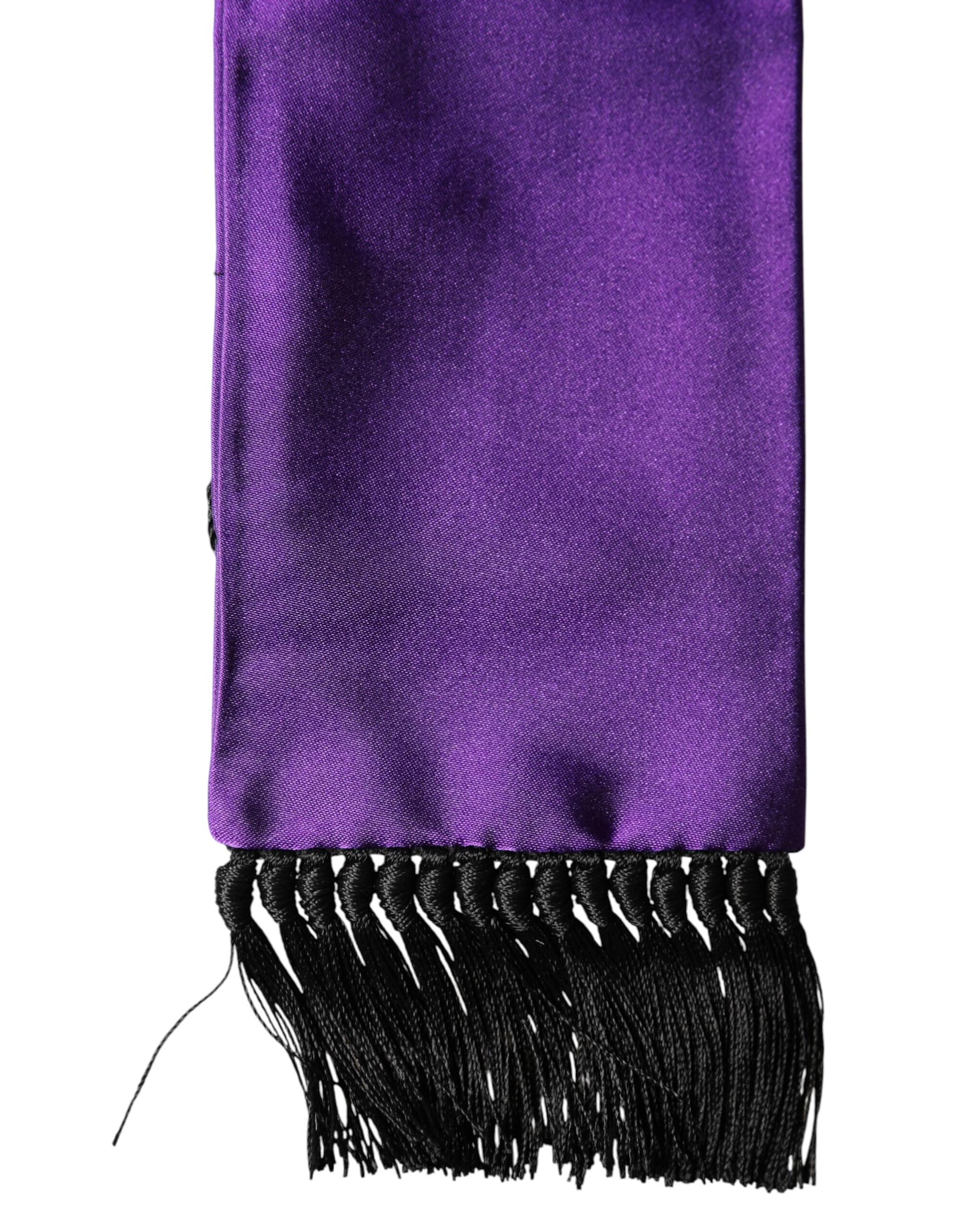 Dolce & Gabbana Violet Silk Fringes Neck Wrap Foulard Scarf - Image 3