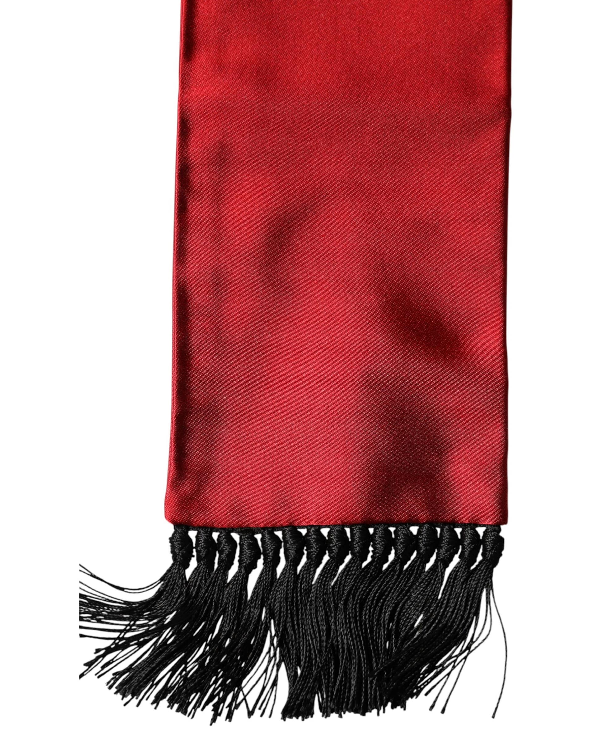 Dolce & Gabbana Red Silk Fringes Neck Wrap Foulard Scarf - Image 3