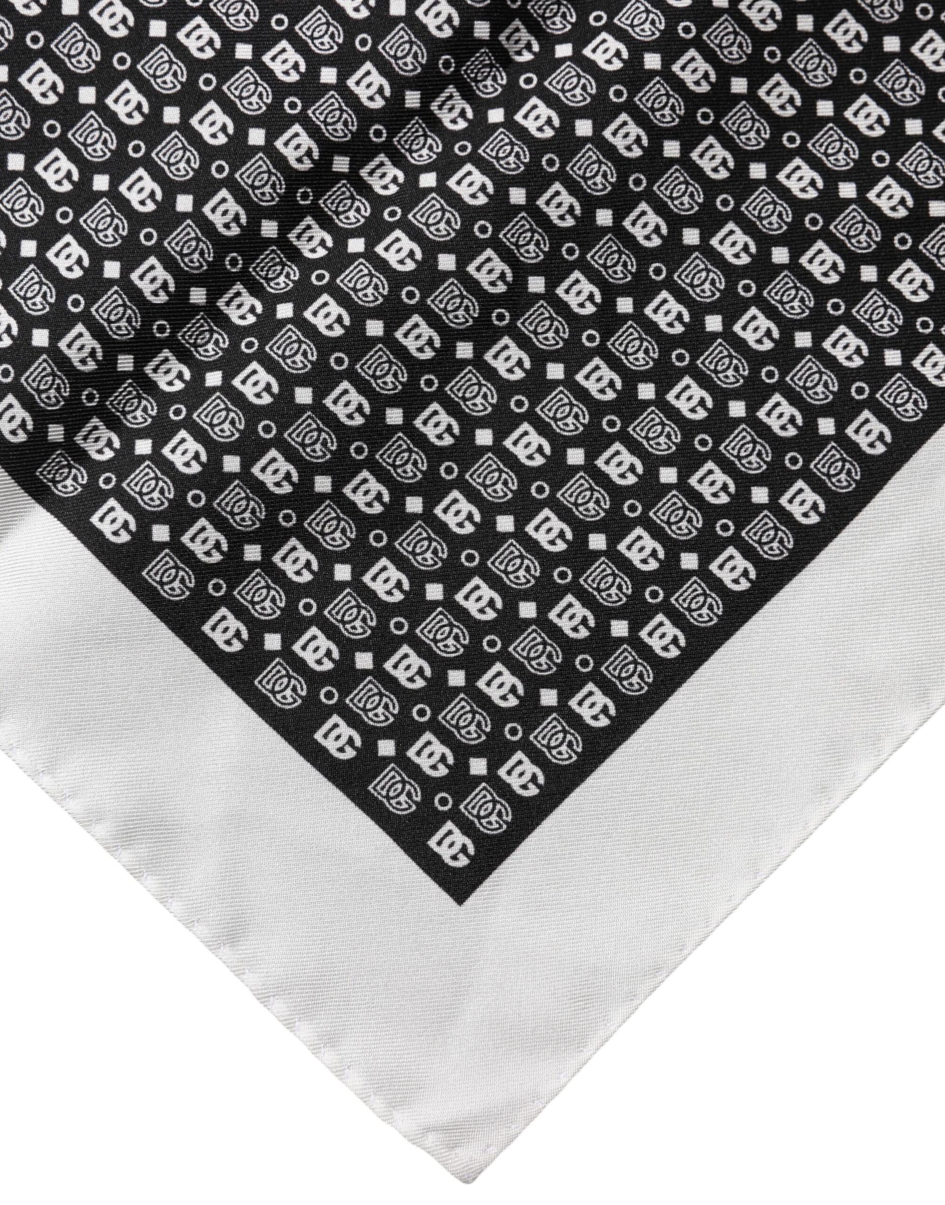 Dolce & Gabbana White Black Patterned Square Foulard Scarf - Image 3