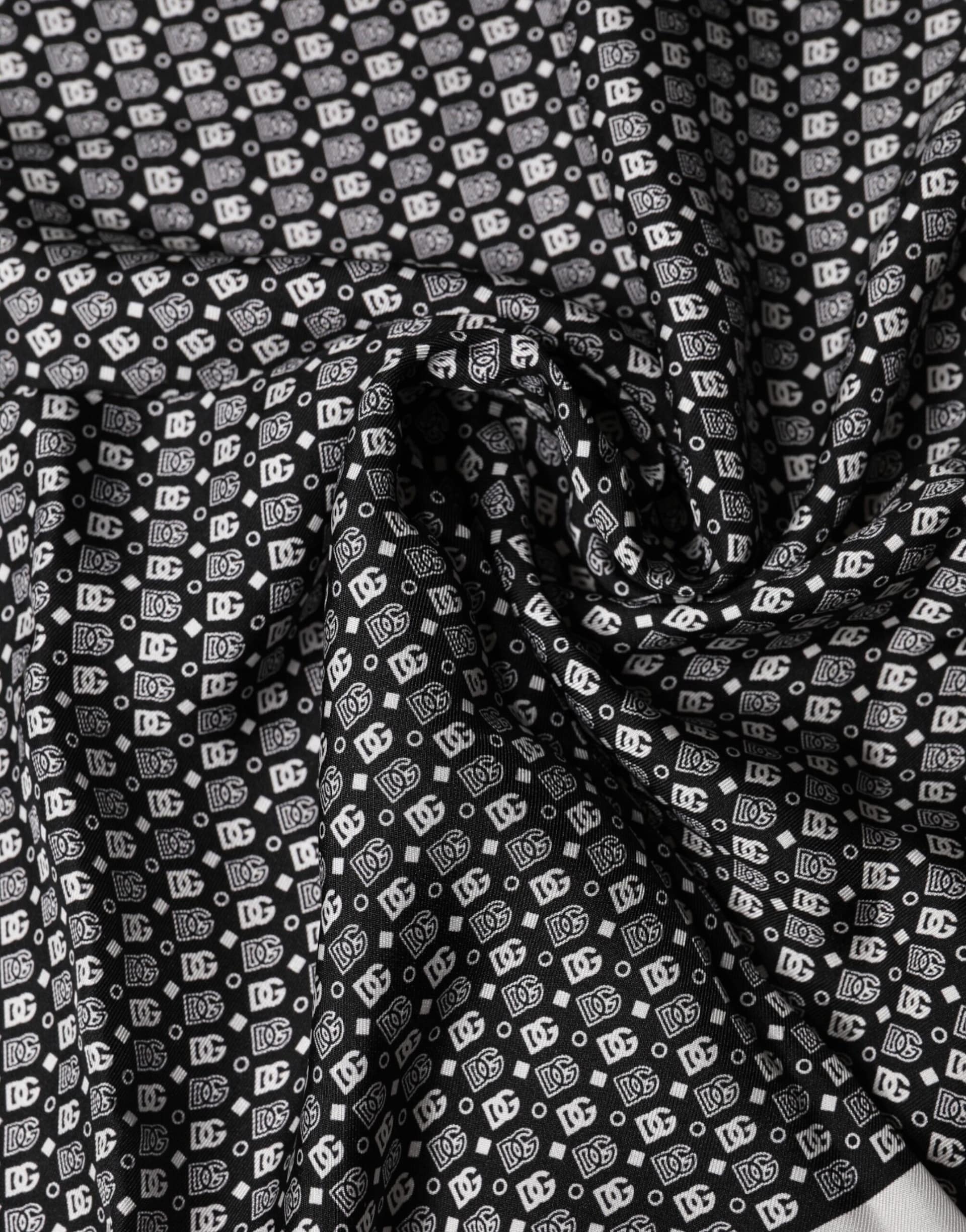 Dolce & Gabbana White Black Patterned Square Foulard Scarf - Image 4