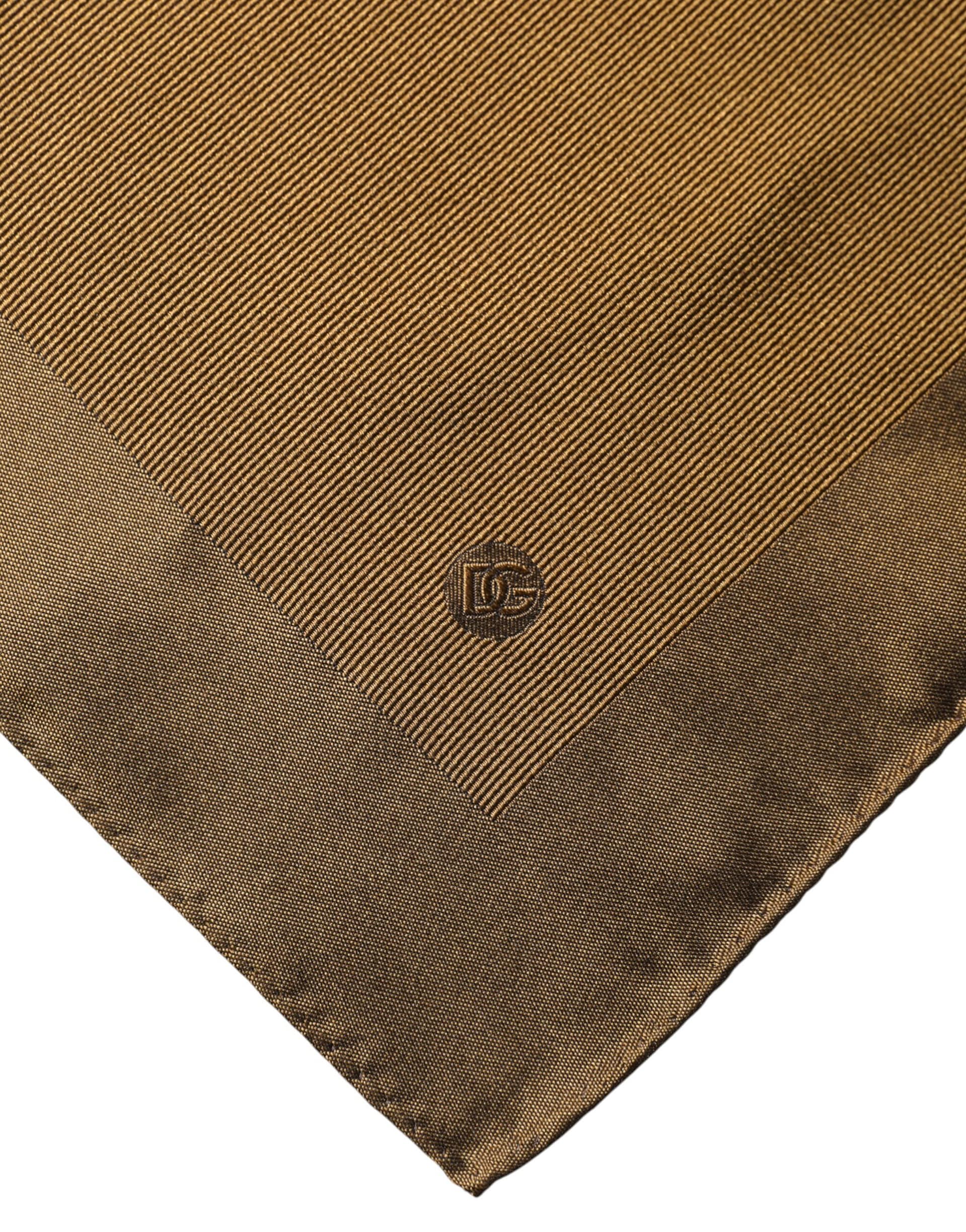 Dolce & Gabbana Brown Logo Silk Men Square Handkerchief Scarf - Image 3