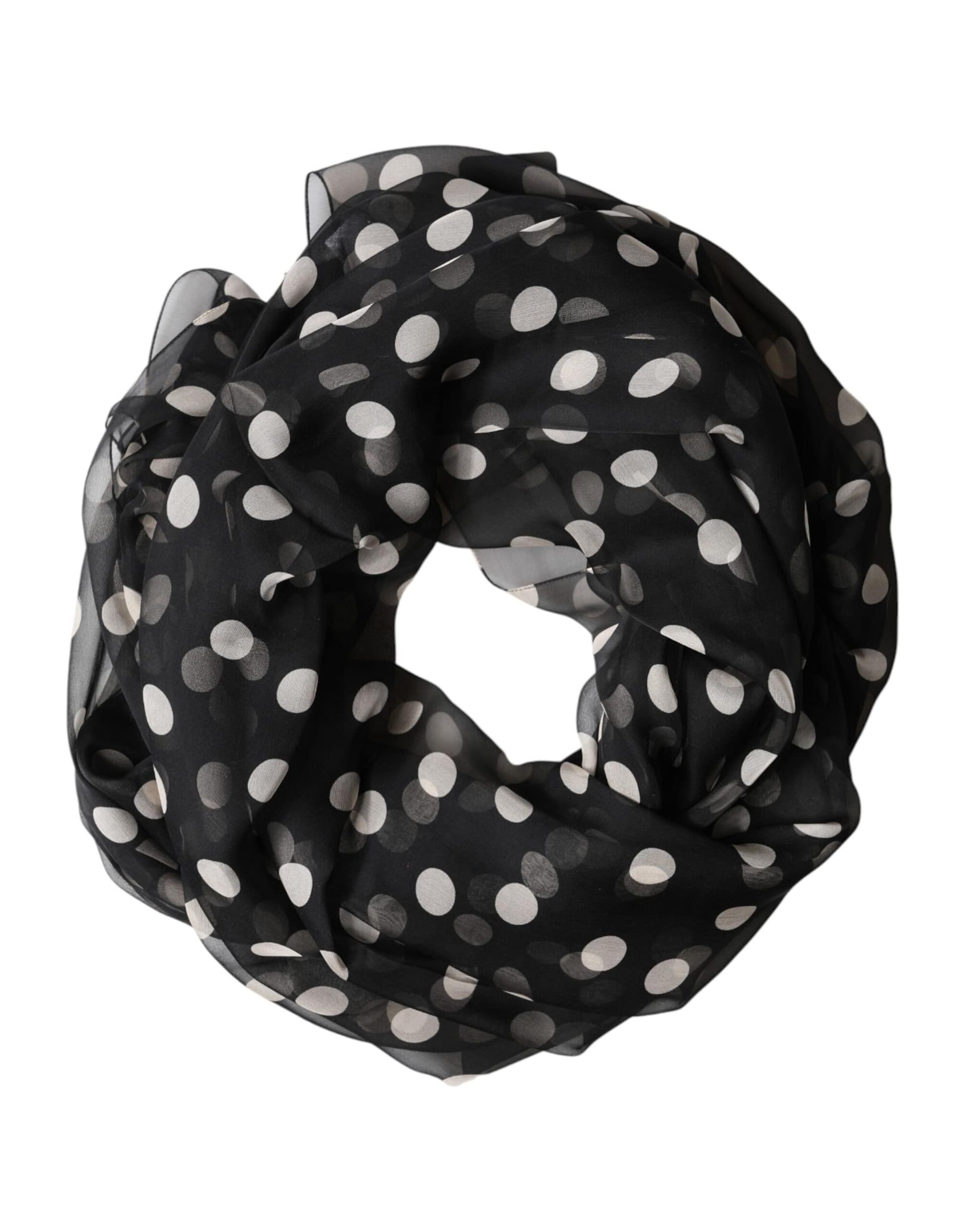 Dolce & Gabbana Black Polka Dot Silk Neck Wrap Shawl 205cm x 137cm Scarf