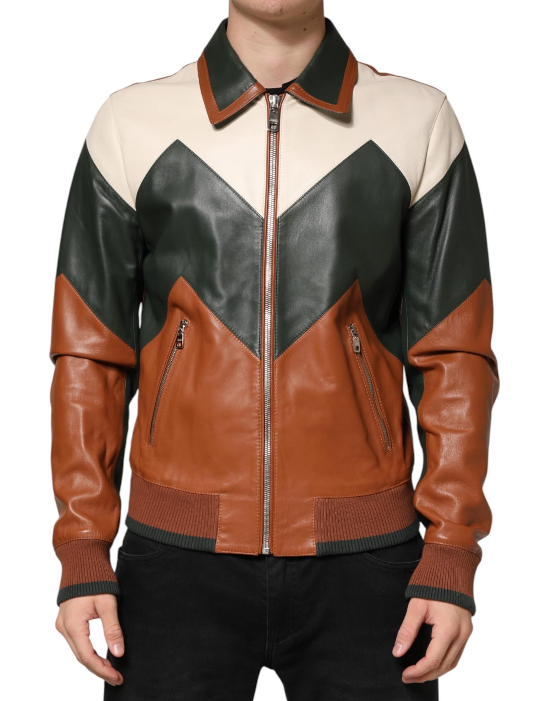 Dolce & Gabbana Multicolor Leather Full Zip men Biker Jacket - Image 2