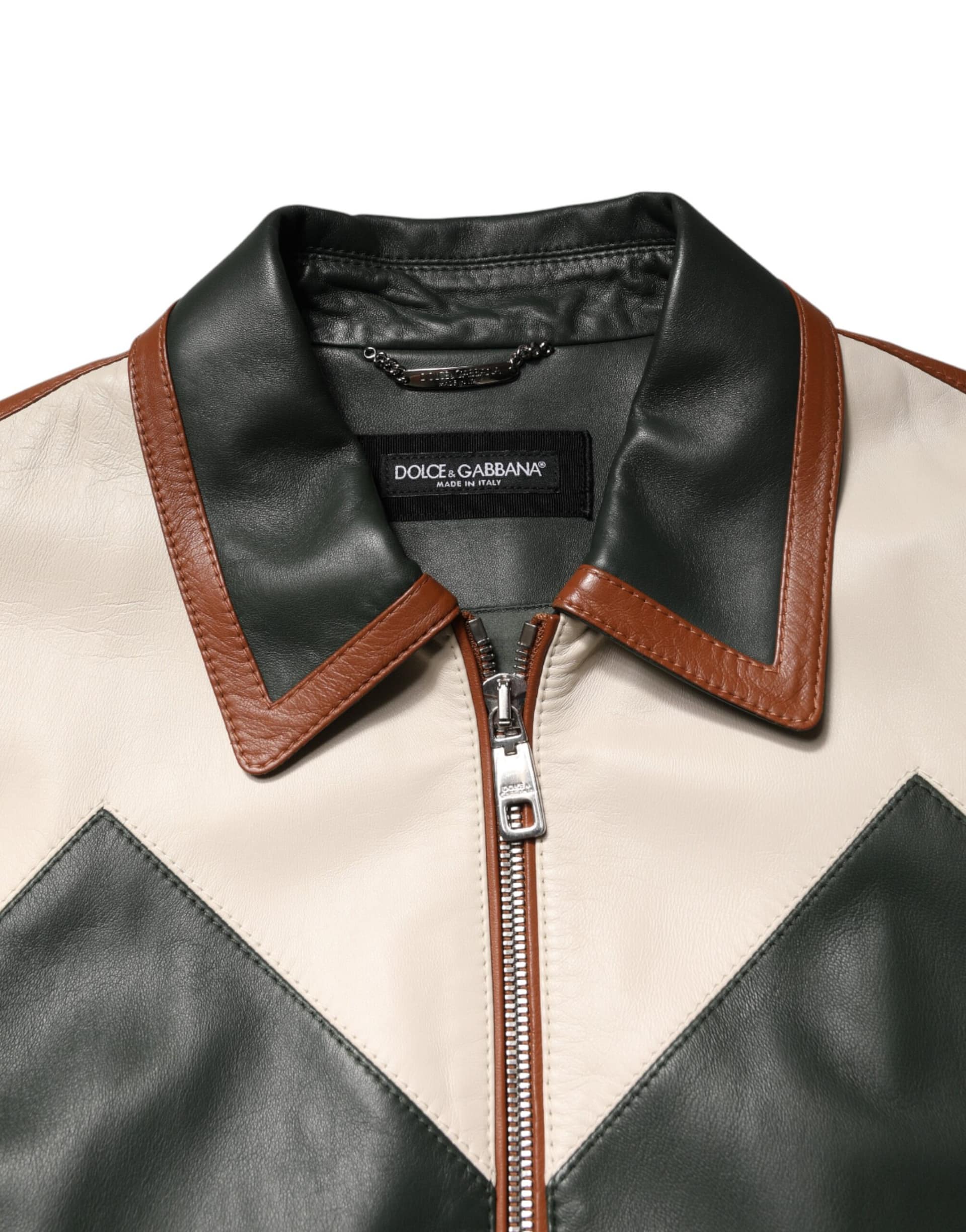 Dolce & Gabbana Multicolor Leather Full Zip men Biker Jacket - Image 4