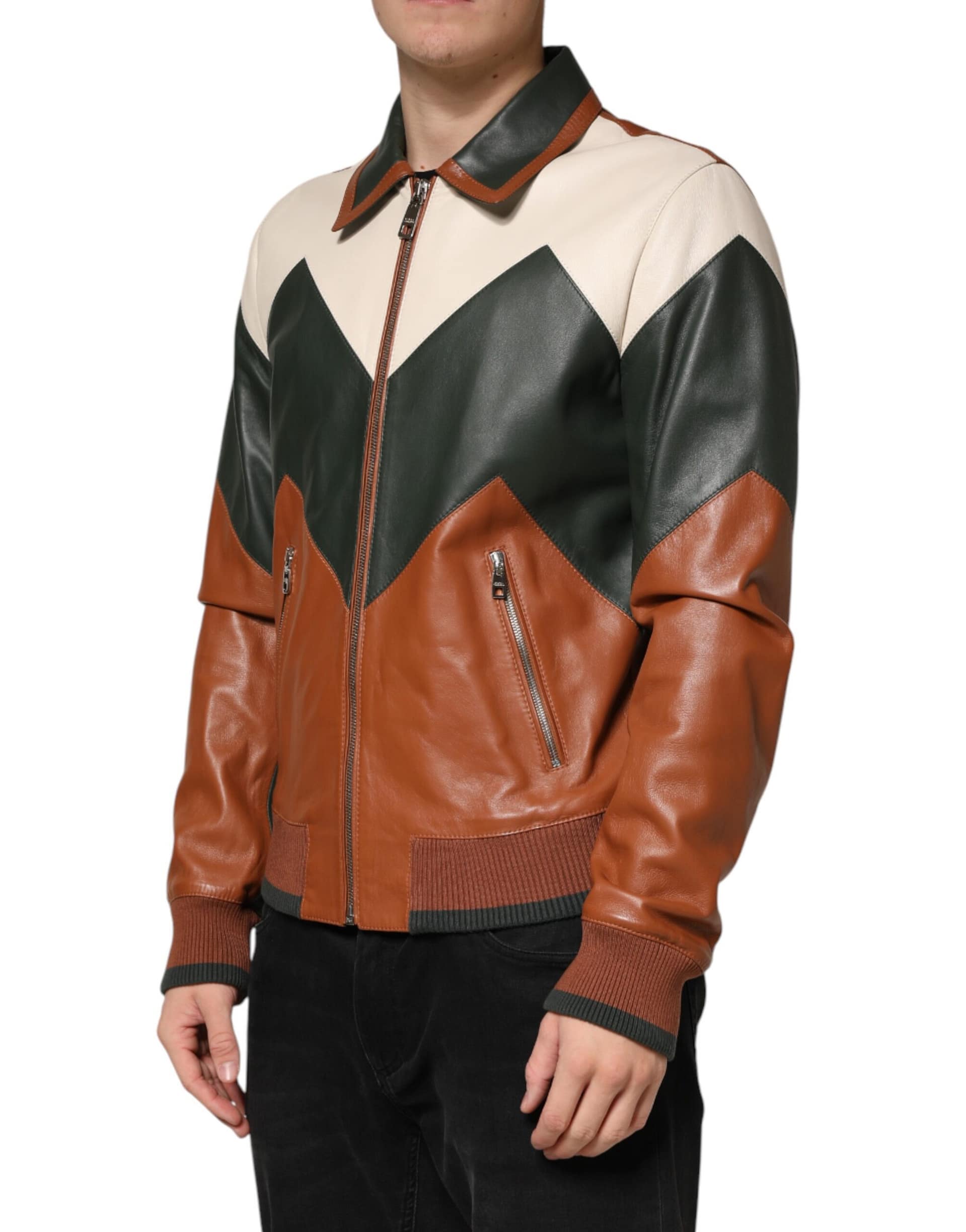 Dolce & Gabbana Multicolor Leather Full Zip men Biker Jacket - Image 5