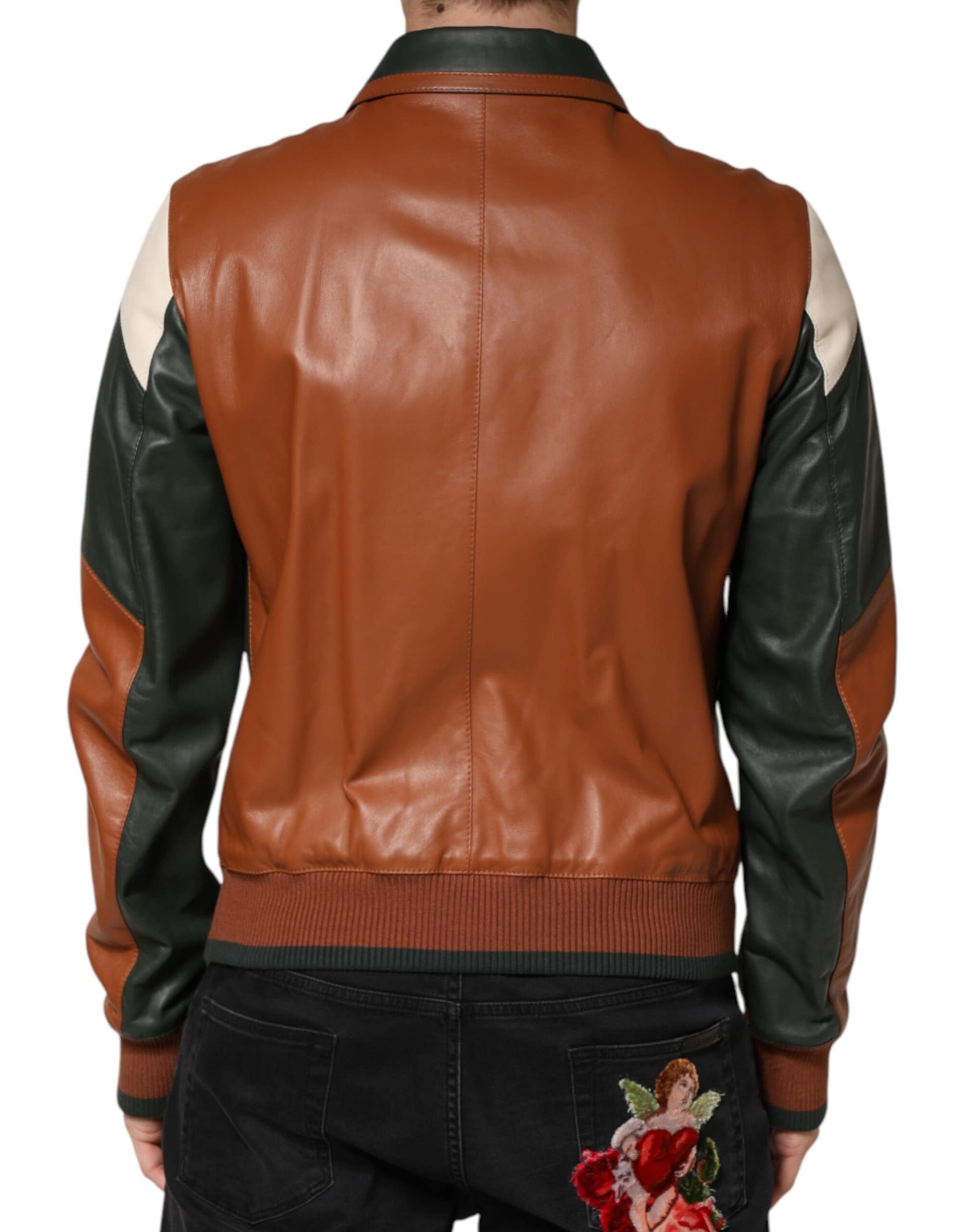 Dolce & Gabbana Multicolor Leather Full Zip men Biker Jacket - Image 6