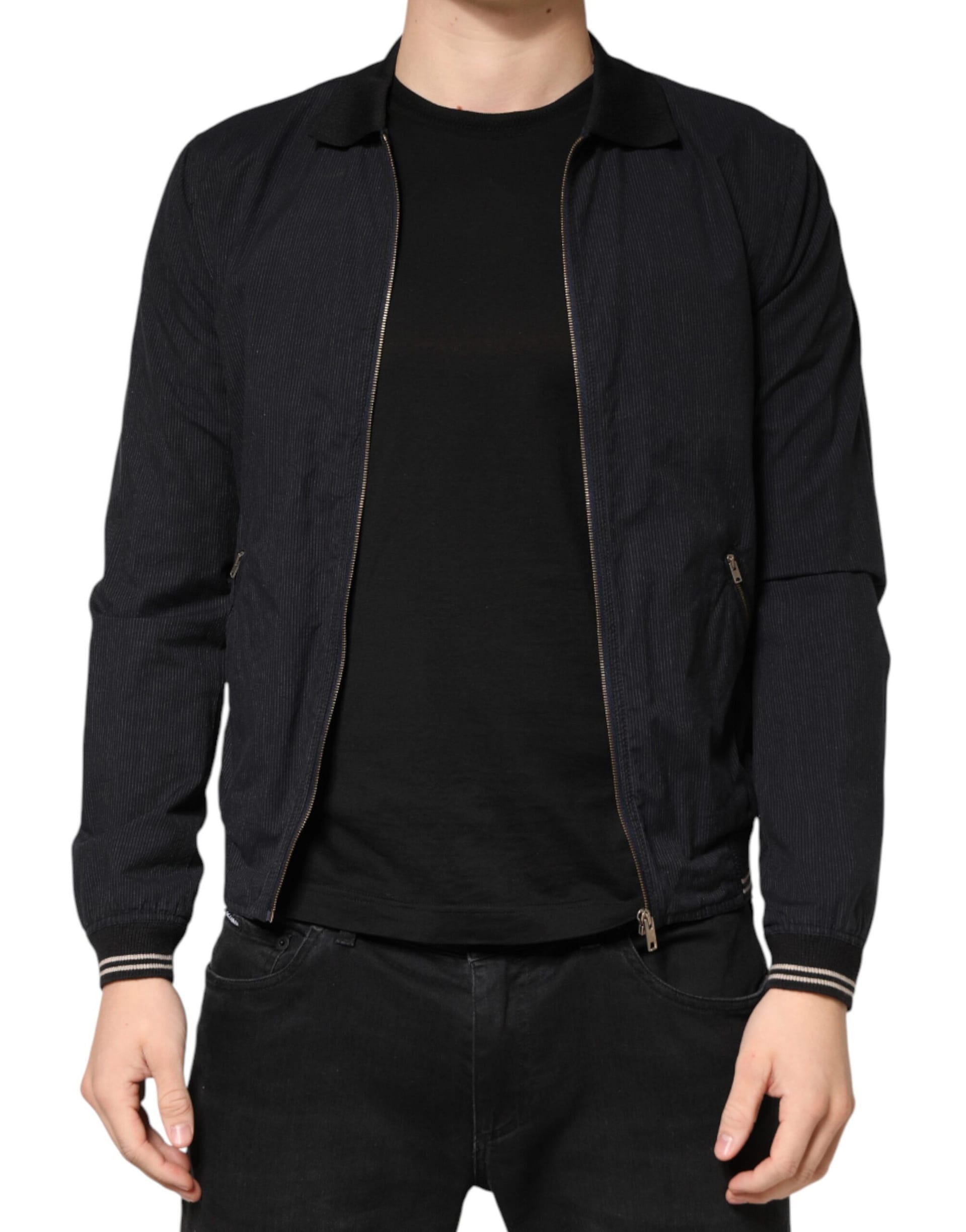 Dolce & Gabbana Dark Blue Cotton Full Zip Bomber Men Jacket - Image 2