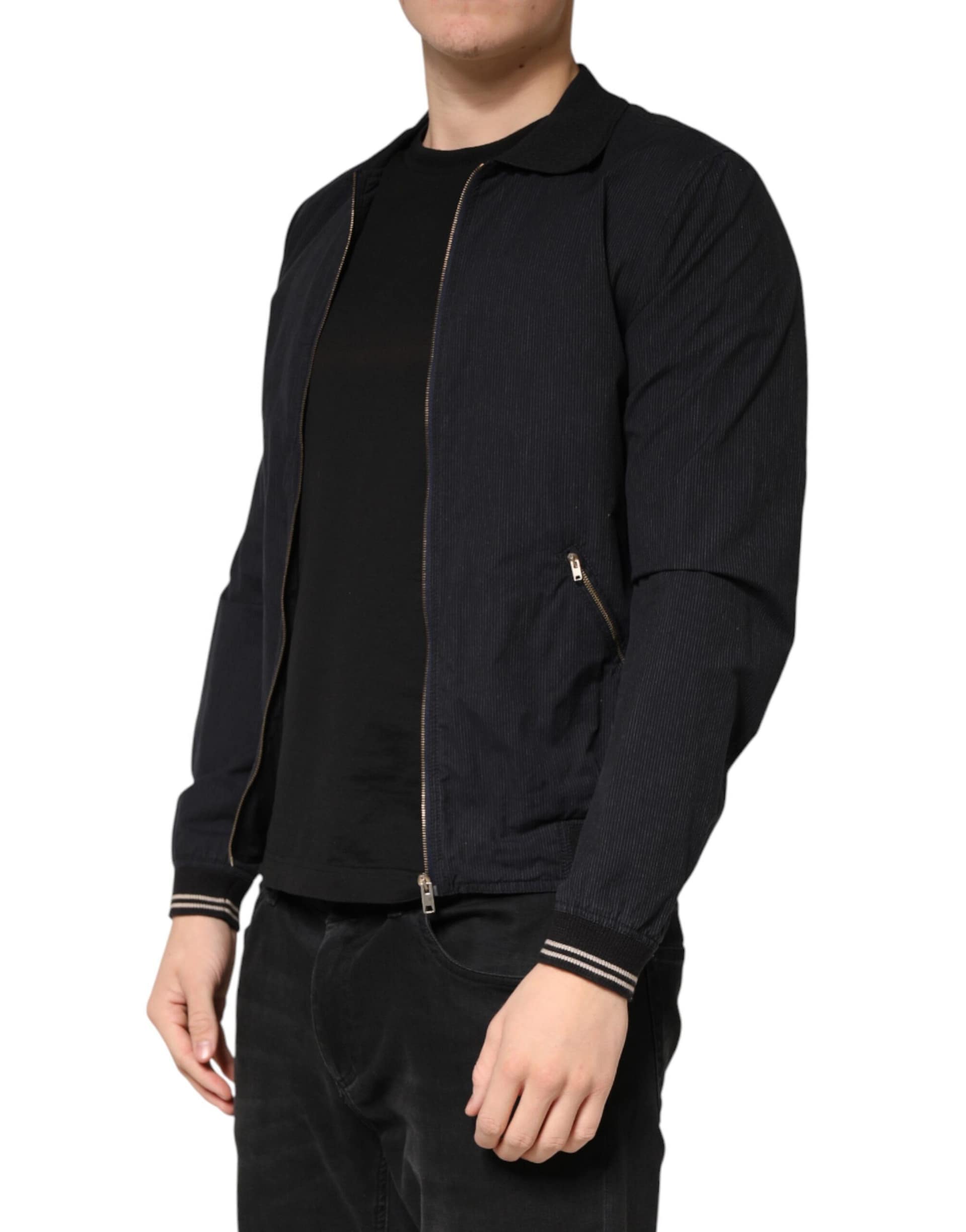 Dolce & Gabbana Dark Blue Cotton Full Zip Bomber Men Jacket - Image 3