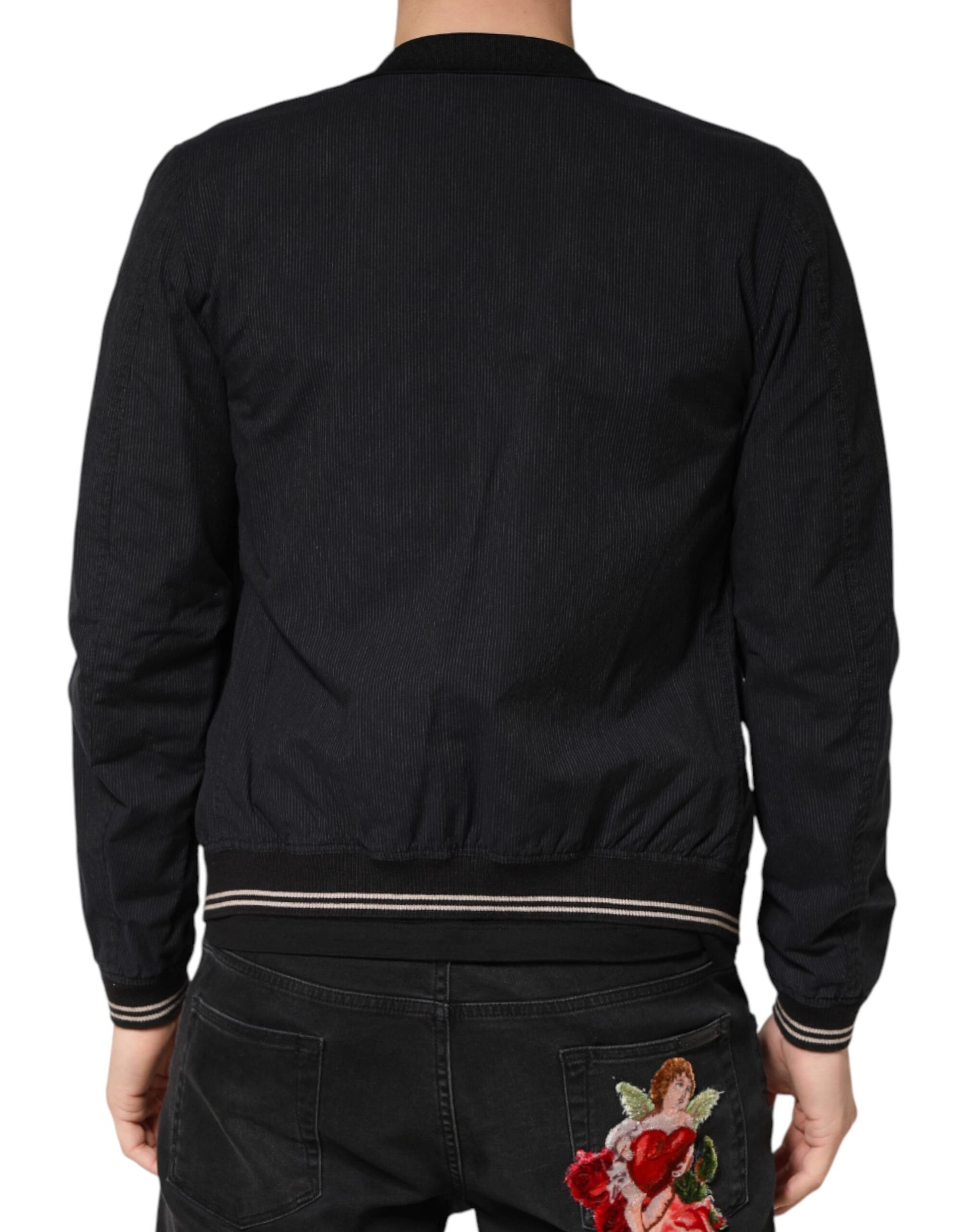 Dolce & Gabbana Dark Blue Cotton Full Zip Bomber Men Jacket - Image 4