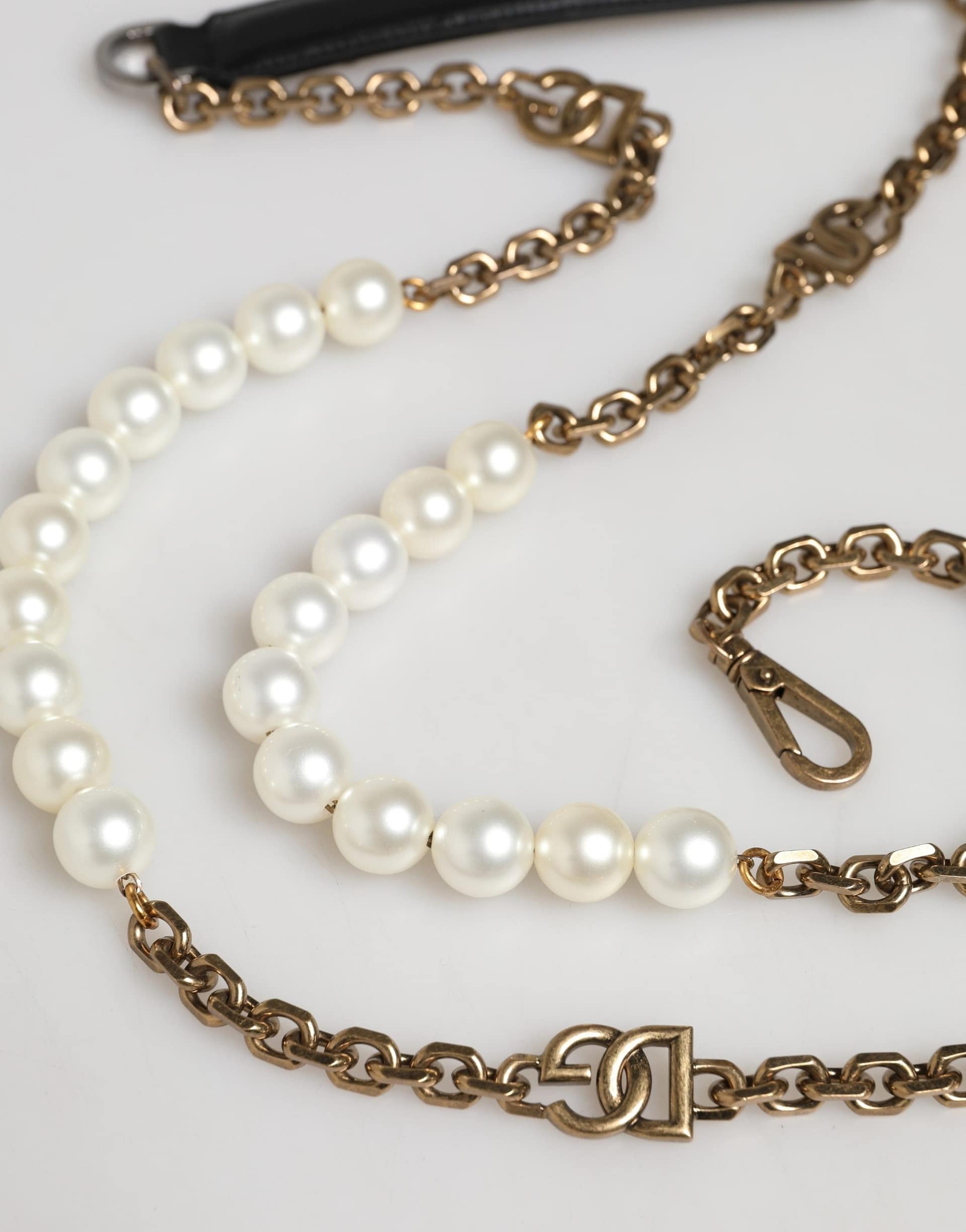 Dolce & Gabbana Black Leather Gold Chain Bag Accessory Shoulder Strap - Image 5