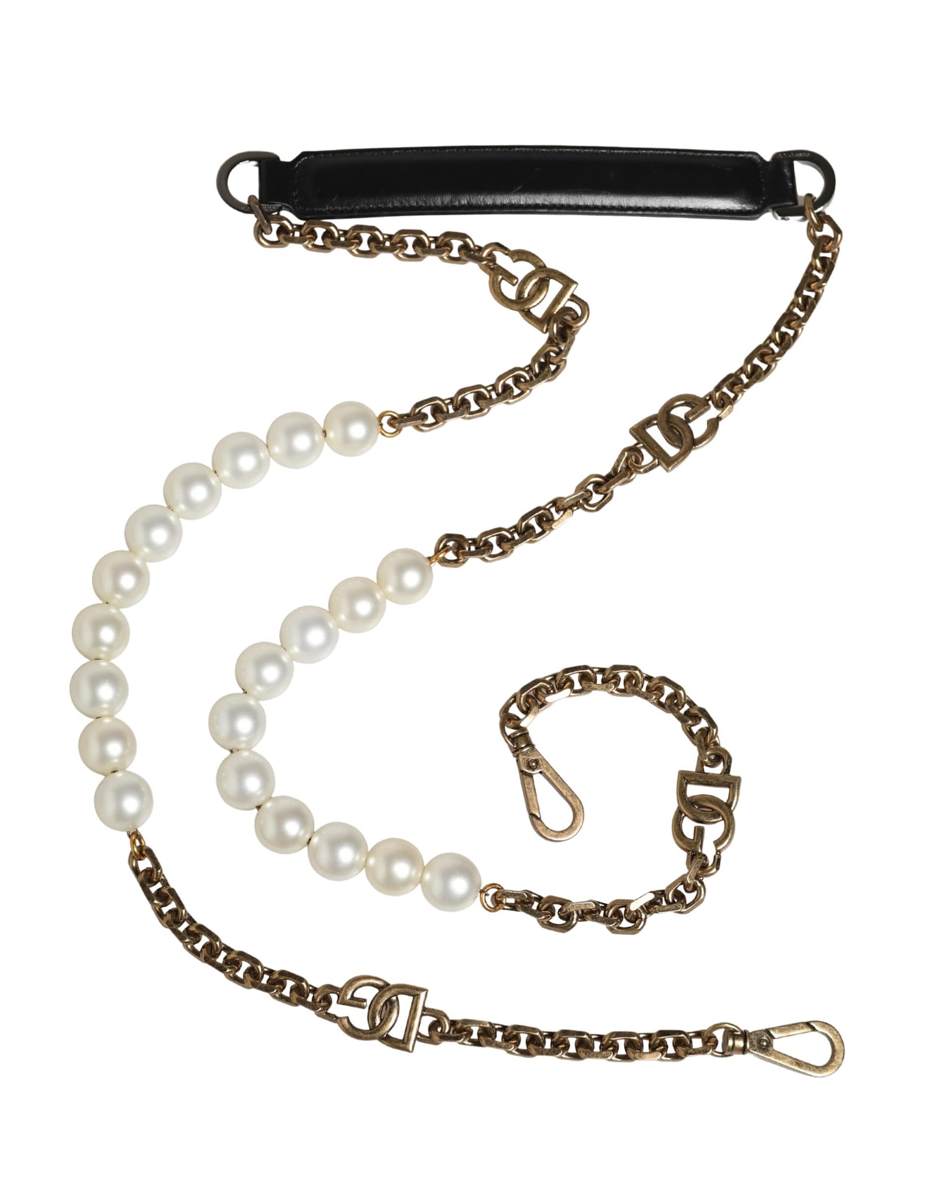 Dolce & Gabbana Black Leather Gold Chain Bag Accessory Shoulder Strap - Image 2