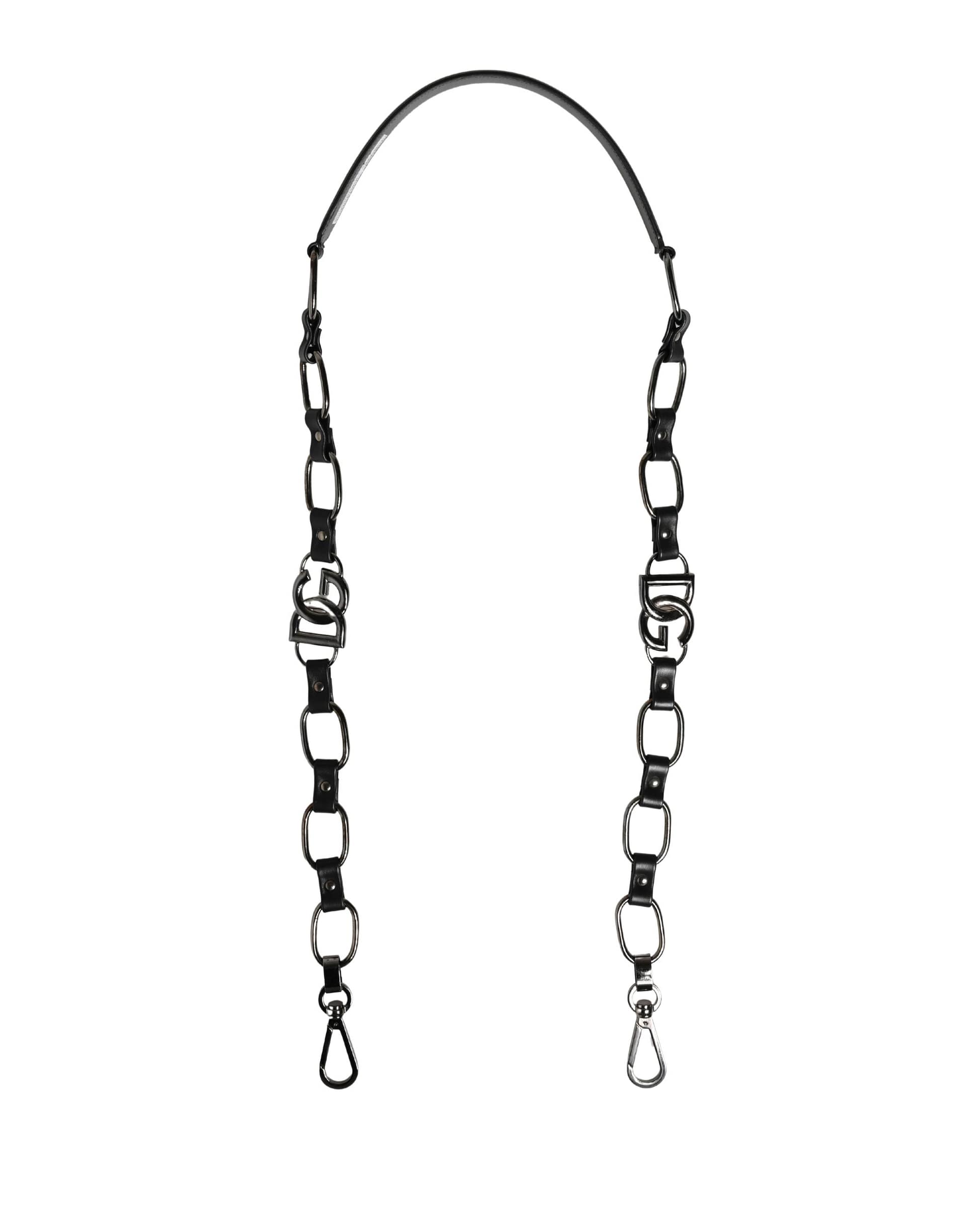 Dolce & Gabbana Black Leather Silver Chain Bag Accessory Shoulder Strap - Image 2