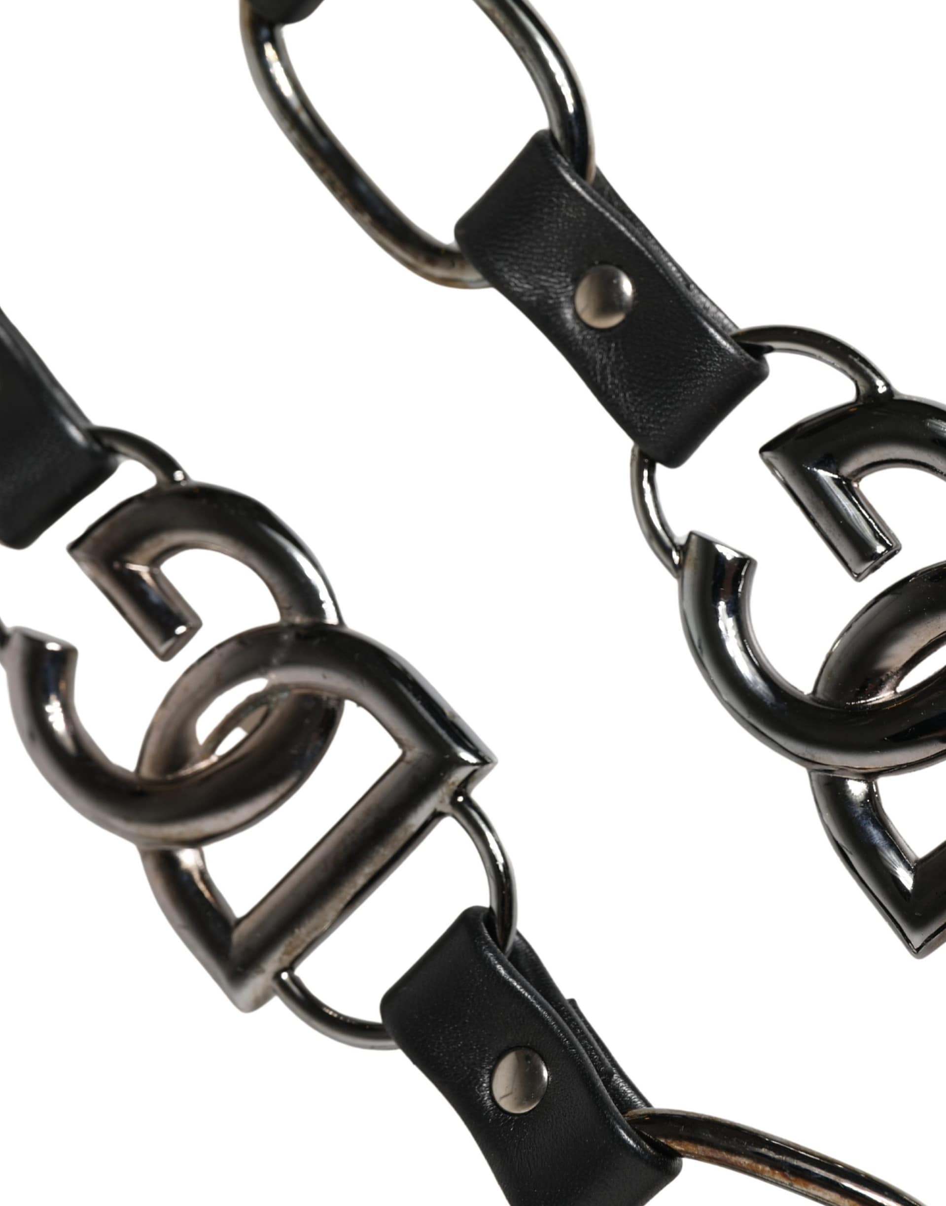 Dolce & Gabbana Black Leather Silver Chain Bag Accessory Shoulder Strap - Image 3