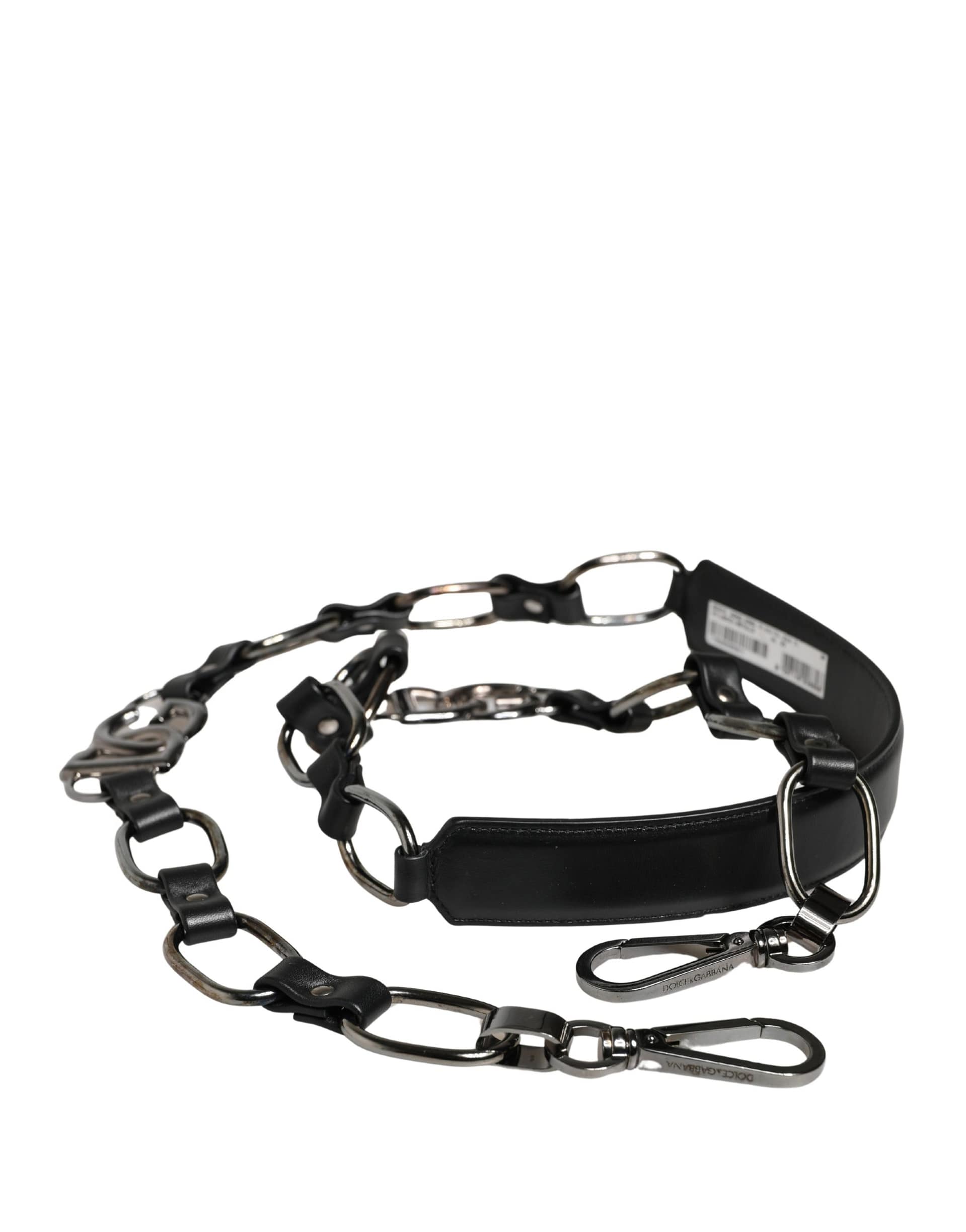 Dolce & Gabbana Black Leather Silver Chain Bag Accessory Shoulder Strap - Image 4