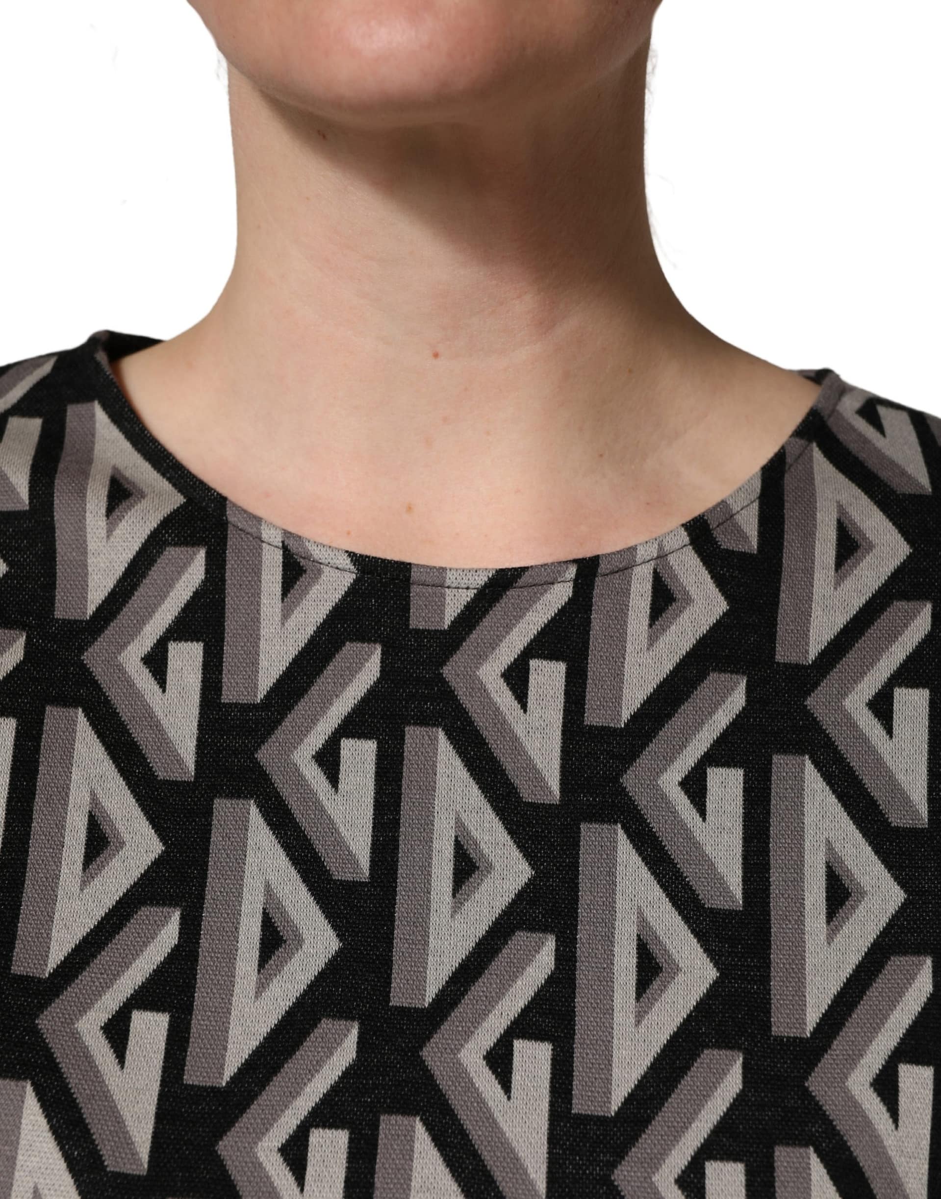 Dolce & Gabbana Black Logo Print Cotton Knee Length Dress - Image 5