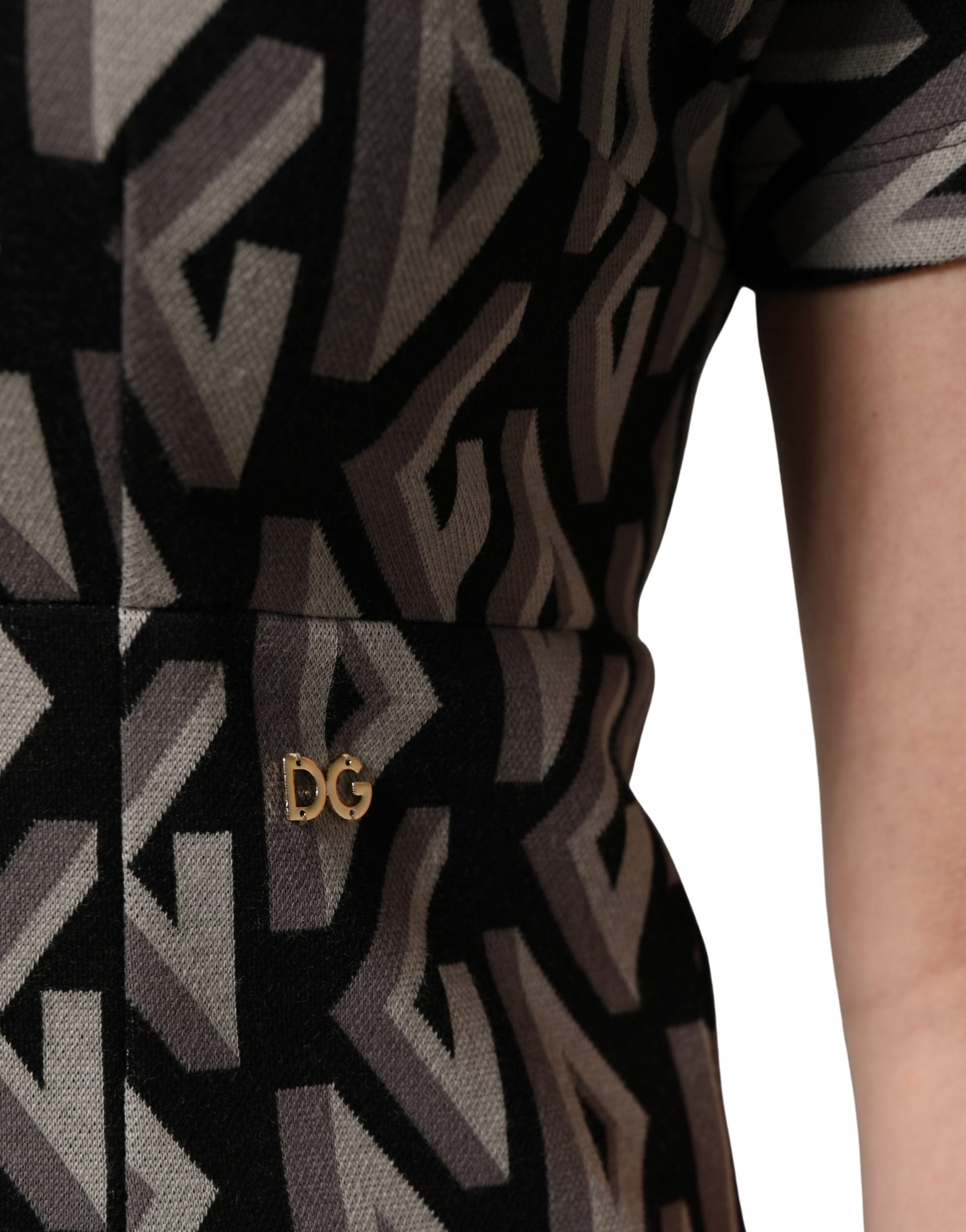 Dolce & Gabbana Black Logo Print Cotton Knee Length Dress - Image 7