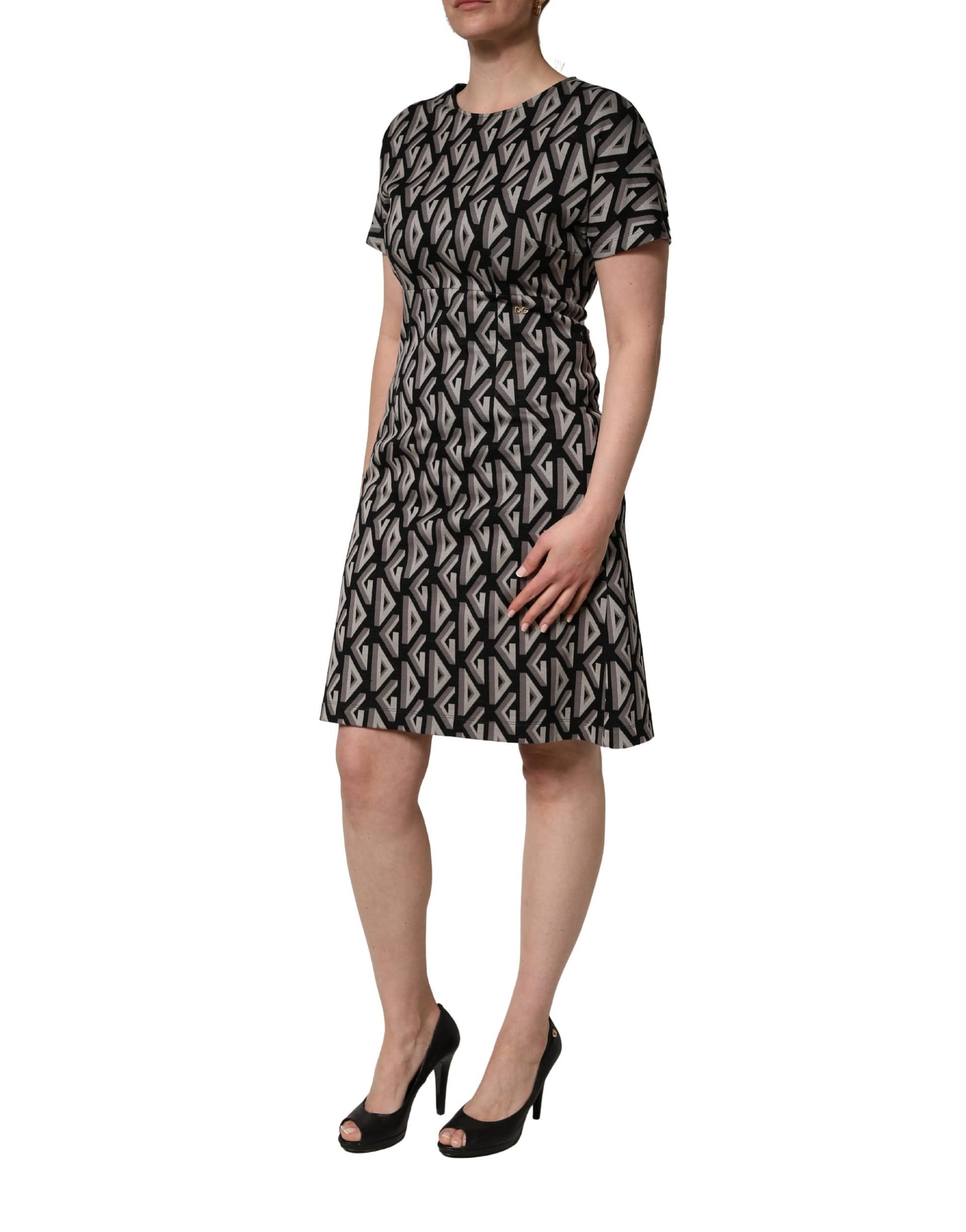 Dolce & Gabbana Black Logo Print Cotton Knee Length Dress - Image 3