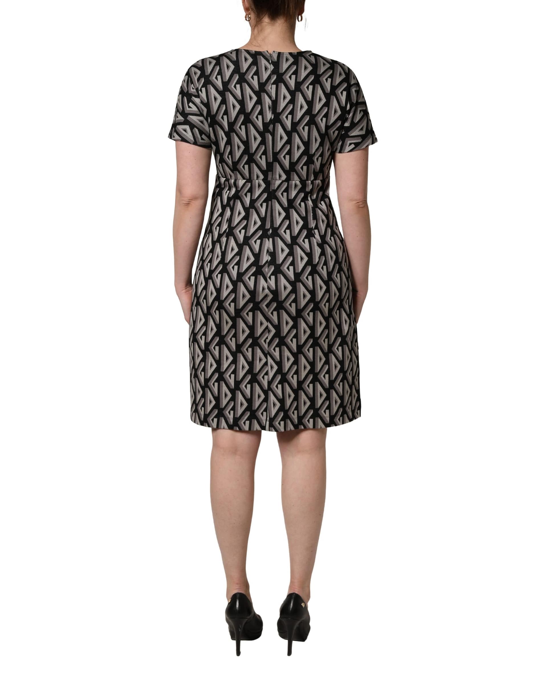 Dolce & Gabbana Black Logo Print Cotton Knee Length Dress - Image 4