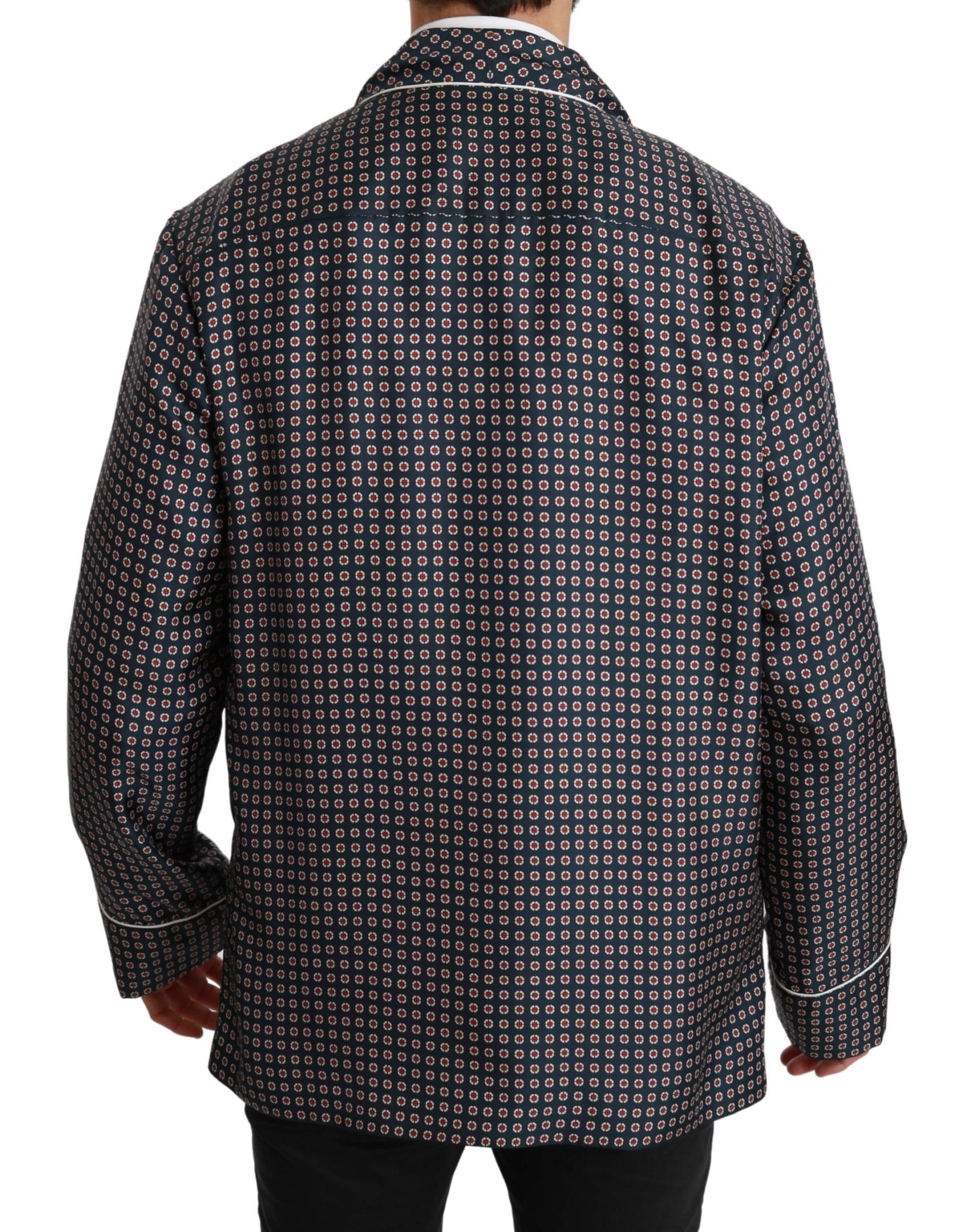 Dolce & Gabbana Navy Blue Patterned Double Breasted Coat Jacket - Image 3