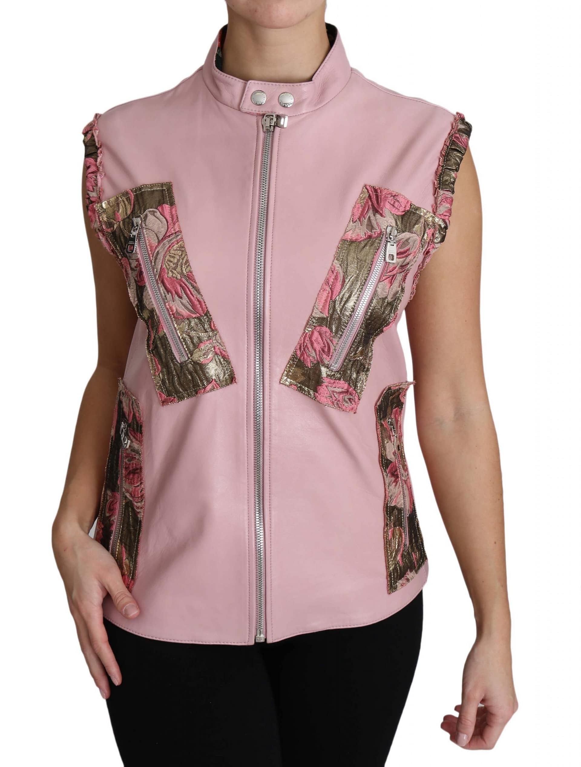 Dolce & Gabbana Pink Zippered Lamb Sleeveless Vest Leather Jacket - Image 4