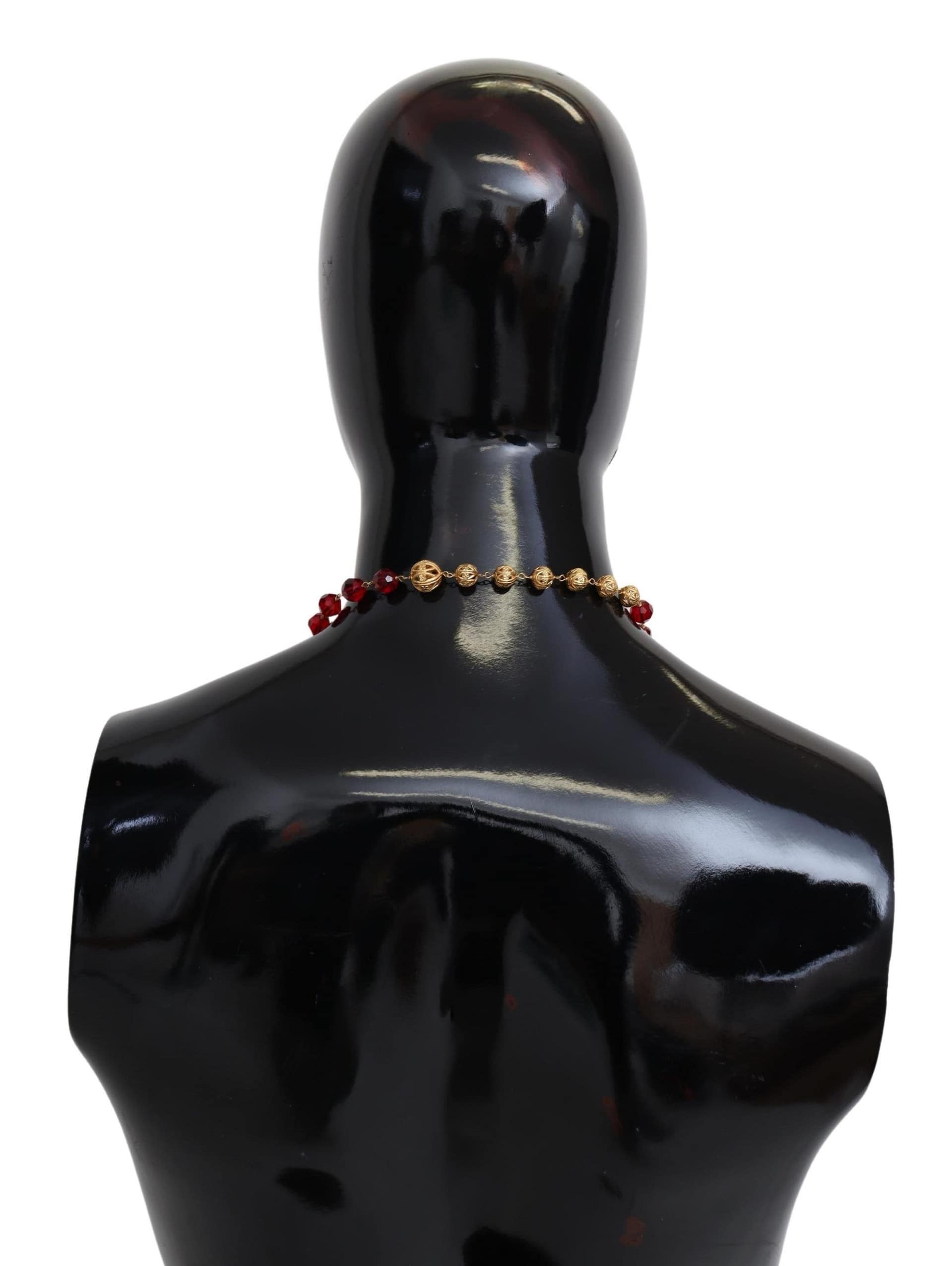 Dolce & Gabbana Gold Tone Brass Red Crystals Pendant Opera Chain Necklace - Image 2