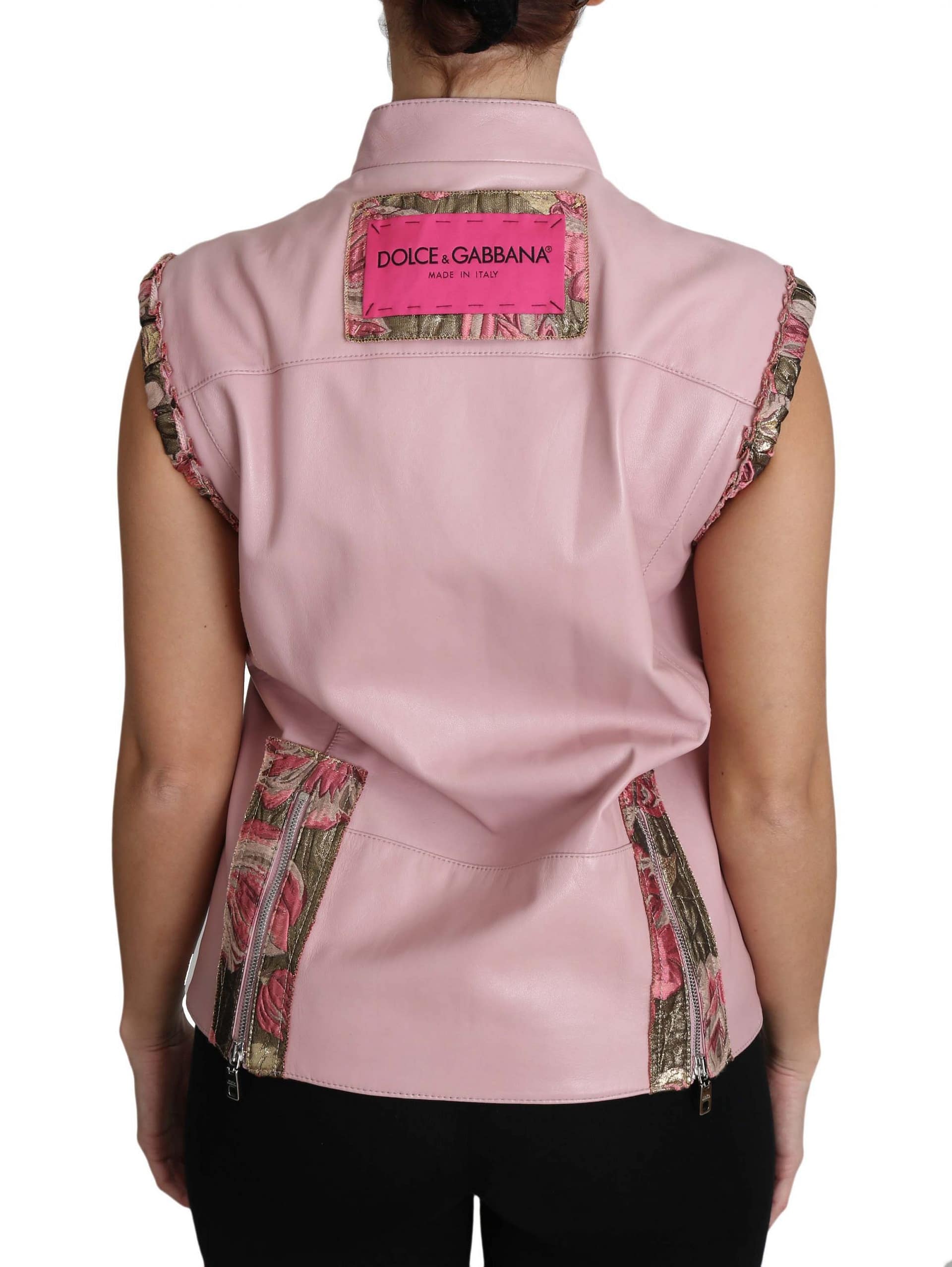 Dolce & Gabbana Pink Zippered Lamb Sleeveless Vest Leather Jacket - Image 6
