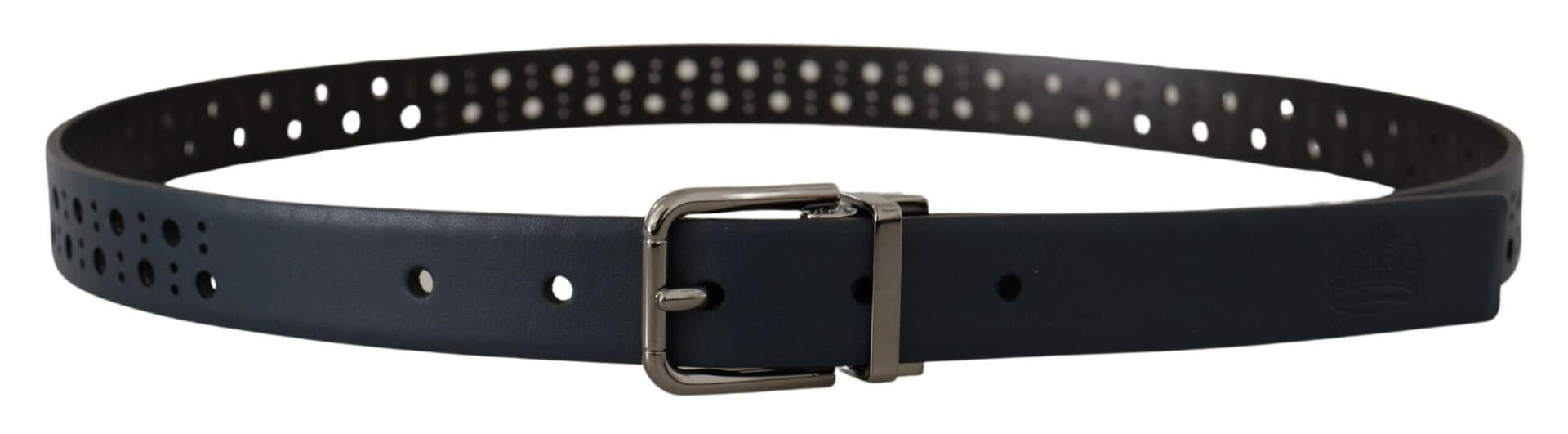 Dolce & Gabbana Navy Blue Perforated Leather Skinny Metal Buckle Belt - Image 3