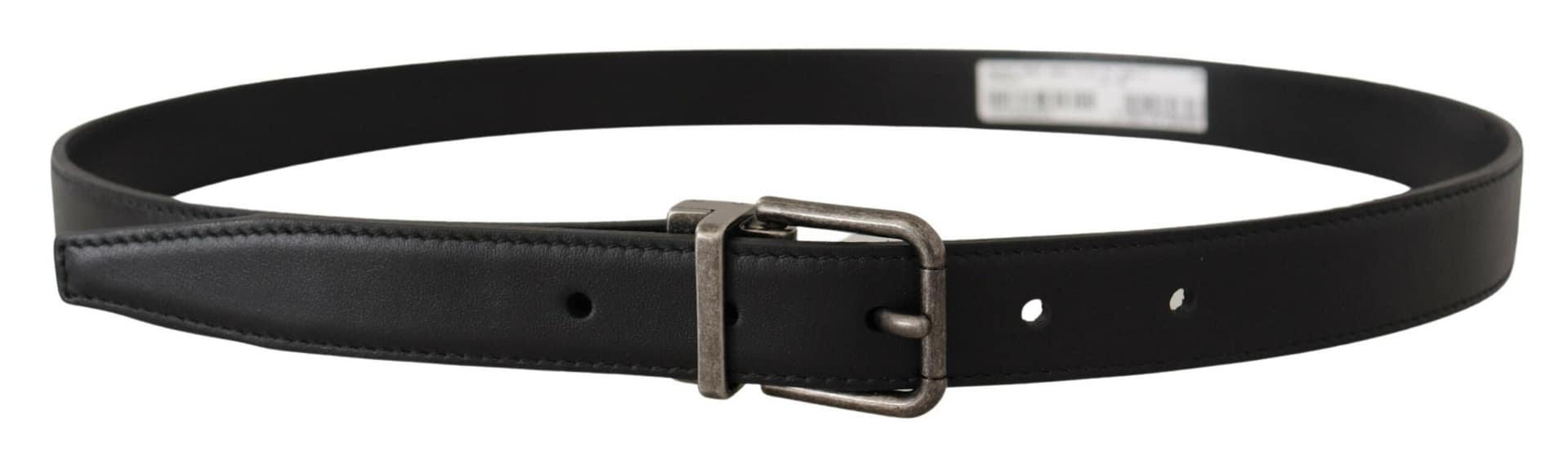 Dolce & Gabbana Black Plain Leather Vintage Logo Metal Buckle Belt - Image 3