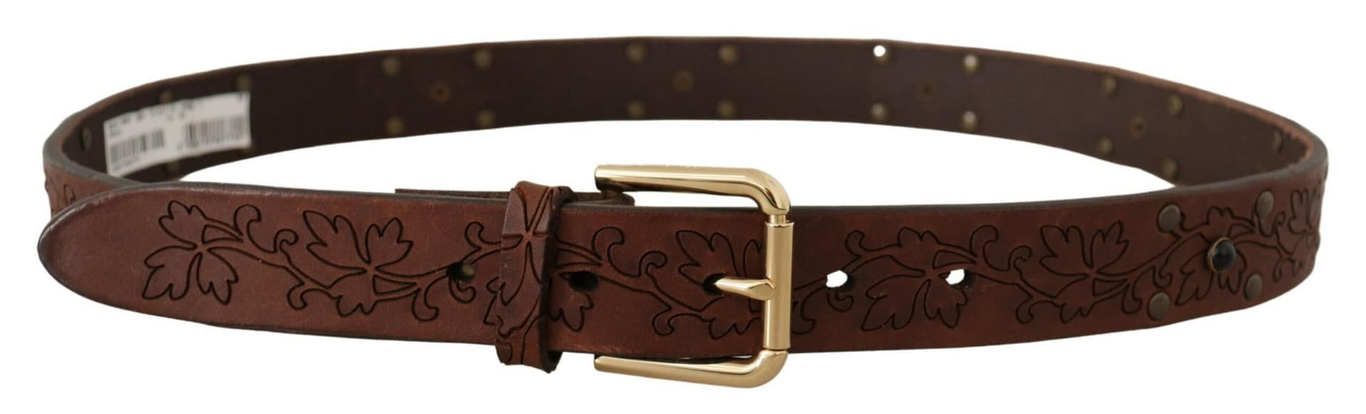 Dolce & Gabbana Brown Leather Floral Studded Metal Buckle Belt - Image 2