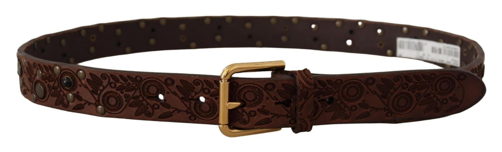 Dolce & Gabbana Brown Calf Leather Embossed Gold Metal Buckle - Image 3