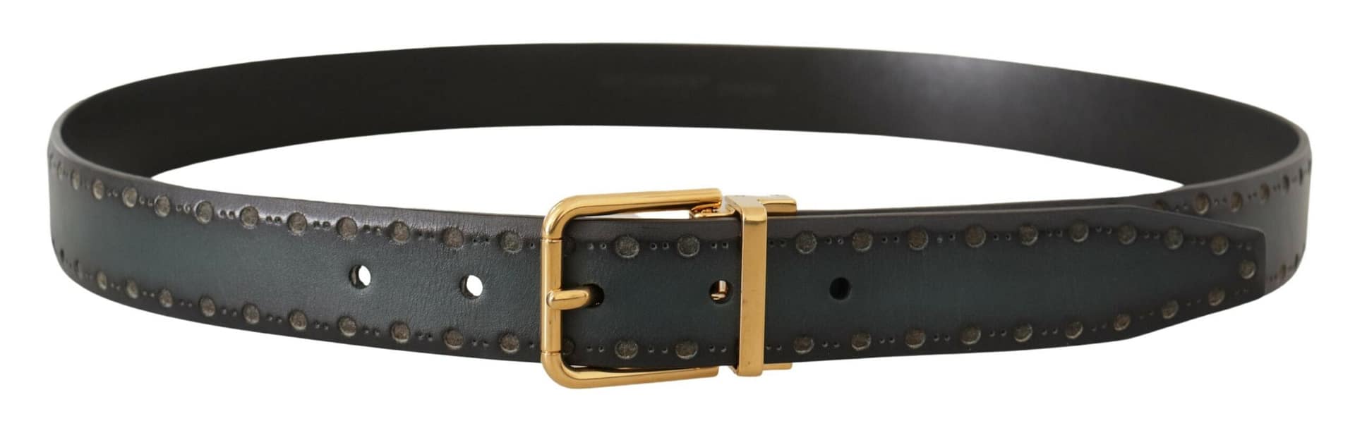 Dolce & Gabbana Green Perforated Leather Brass Metal Belt - Image 3