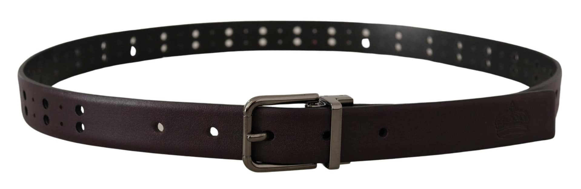 Dolce & Gabbana Burgundy Leather Perforated Metal Buckle Belt - Image 3