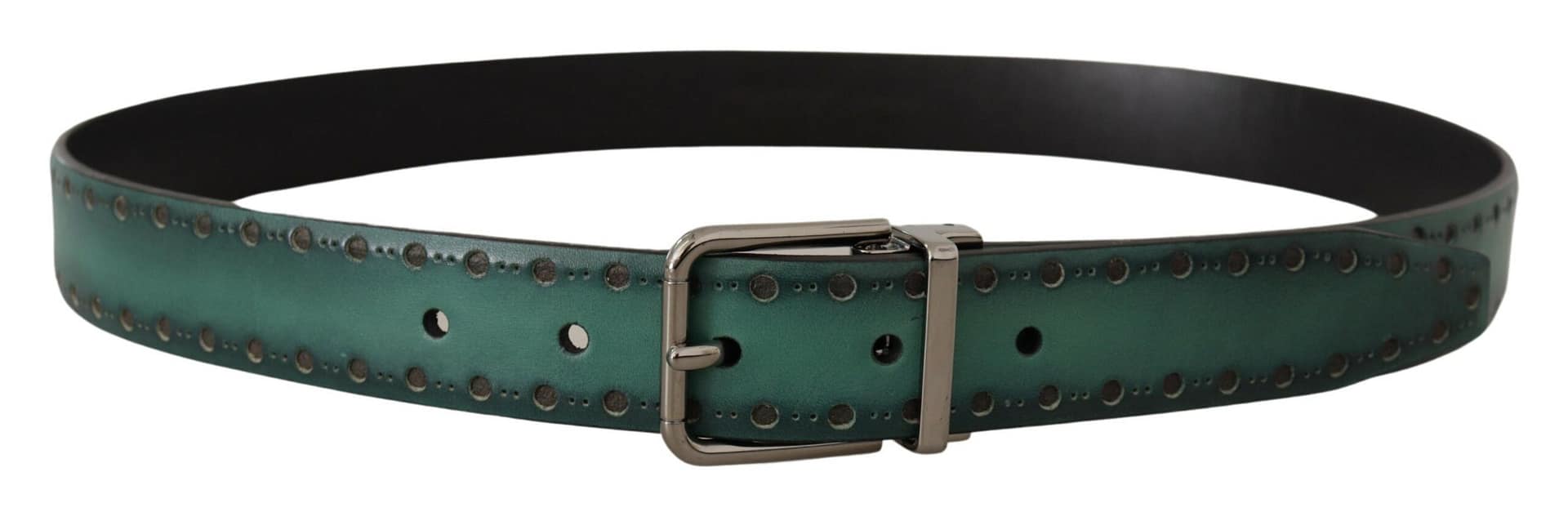 Dolce & Gabbana Green Giotto Leather Silver Metal Buckle Belt - Image 3