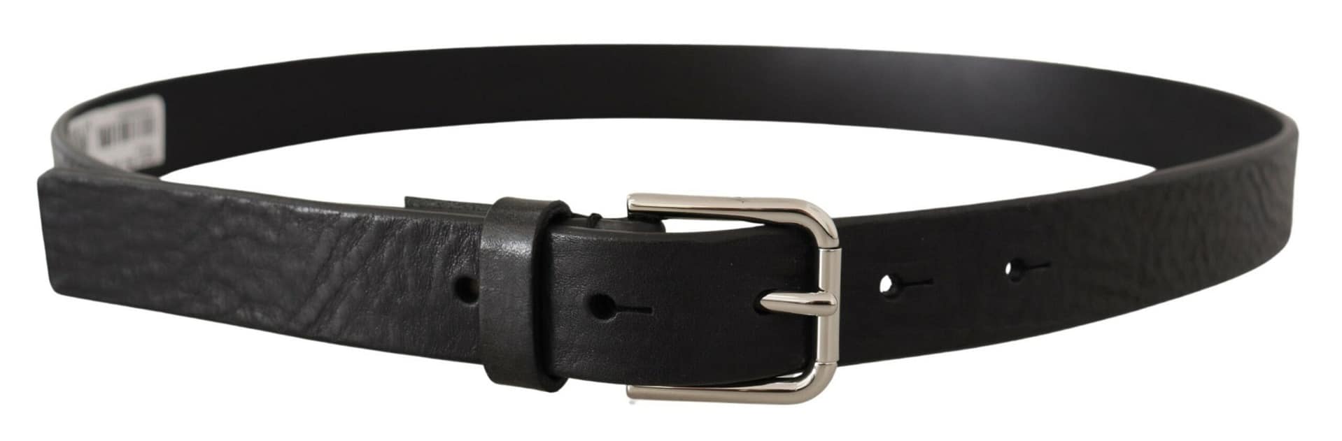 Dolce & Gabbana Black Calf Leather Silver Tone Logo Metal Buckle Belt - Image 3