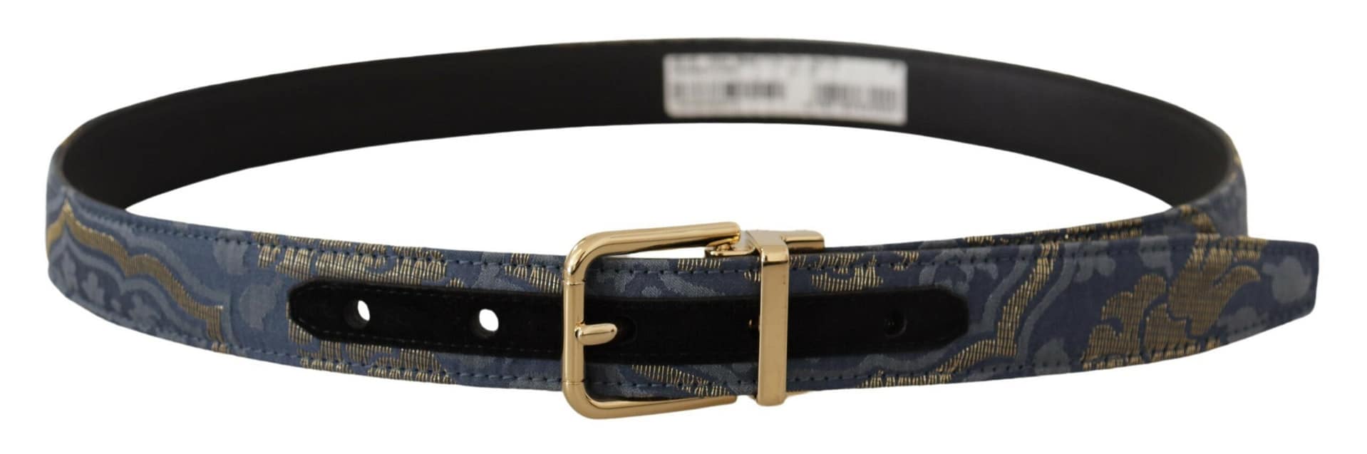 Dolce & Gabbana Navy Blue Jacquard Gold Tone Logo Metal Buckle Belt - Image 4