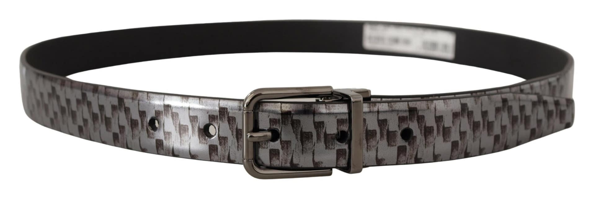 Dolce & Gabbana Gray Herringbone Leather Gray 3D Metal Buckle Belt - Image 3