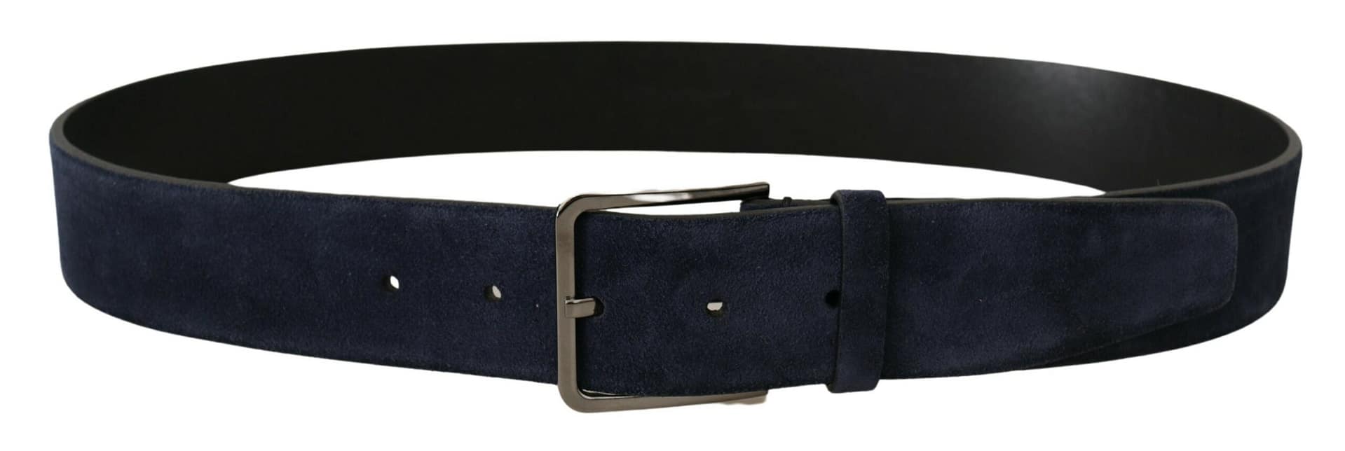 Dolce & Gabbana Navy Blue Velvet Leather Silver Logo Buckle Belt - Image 3