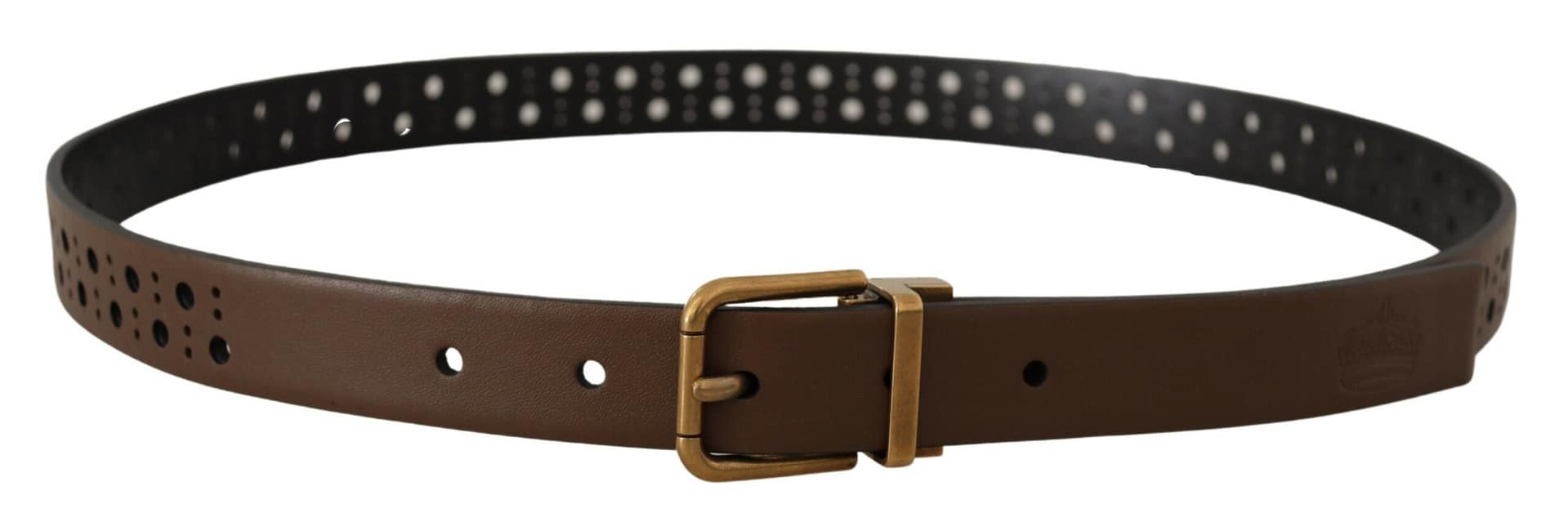 Dolce & Gabbana Brown Leather Perforated Crown Belt - Image 3