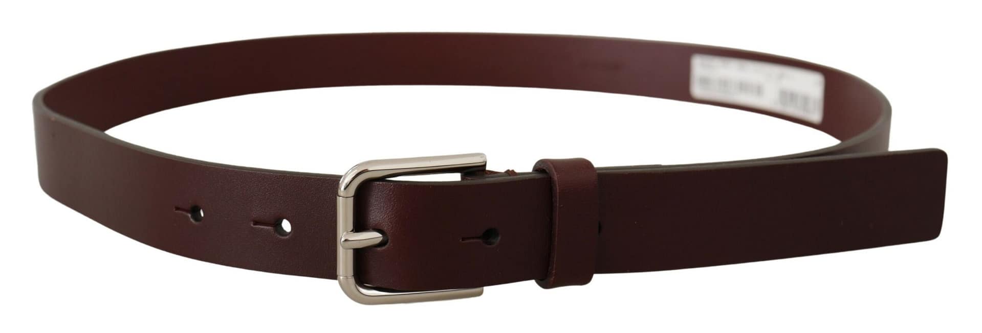 Dolce & Gabbana Maroon Calf Leather Silver Tone Metal Buckle Belt - Image 3