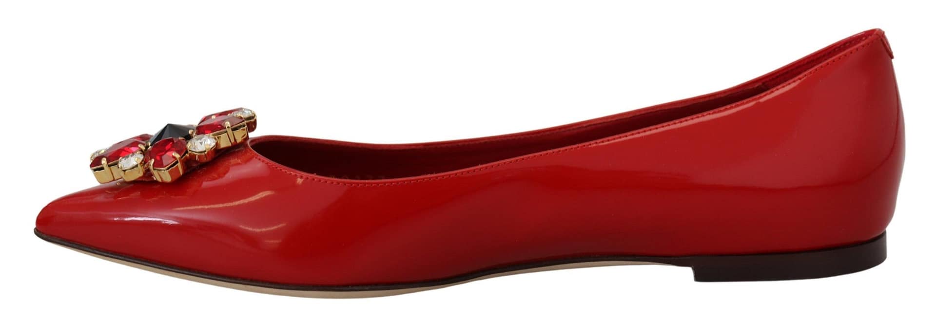 Dolce & Gabbana Red Leather Crystals Loafers Flats Shoes - Image 4