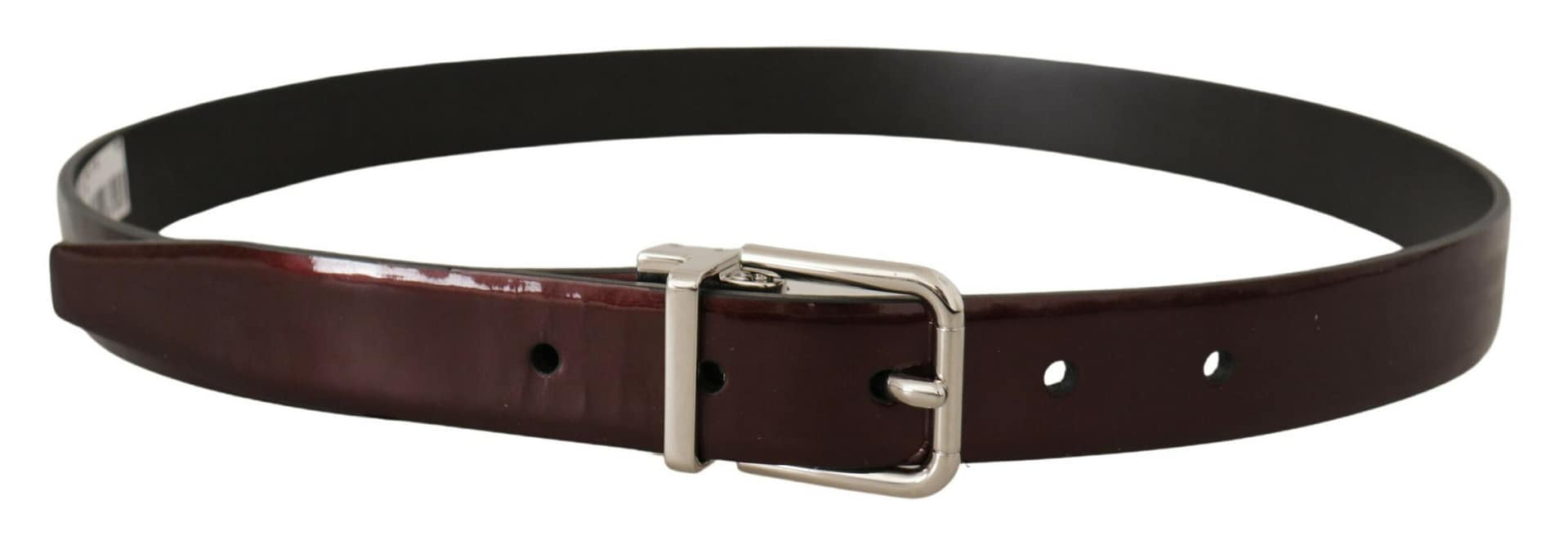 Dolce & Gabbana Brown Patent Leather Silver Metal Buckle Belt - Image 3