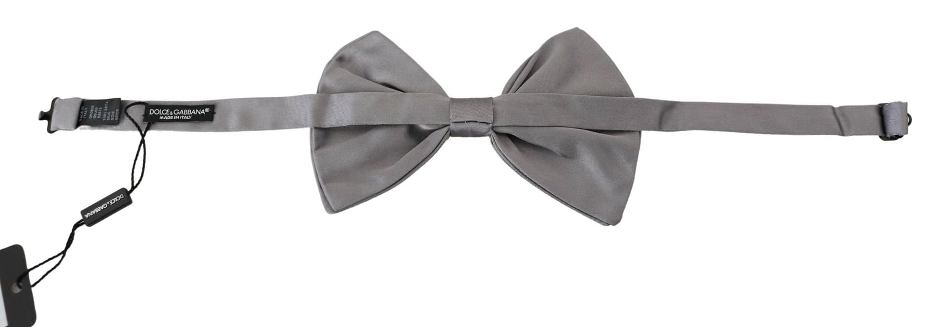 Dolce & Gabbana Bow Tie Men Silver Gray Silk Adjustable Neck Papillon - Image 3