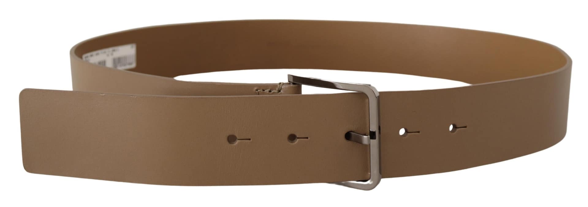 Dolce & Gabbana Beige Calf Leather Wide Silver Metal Belt - Image 3