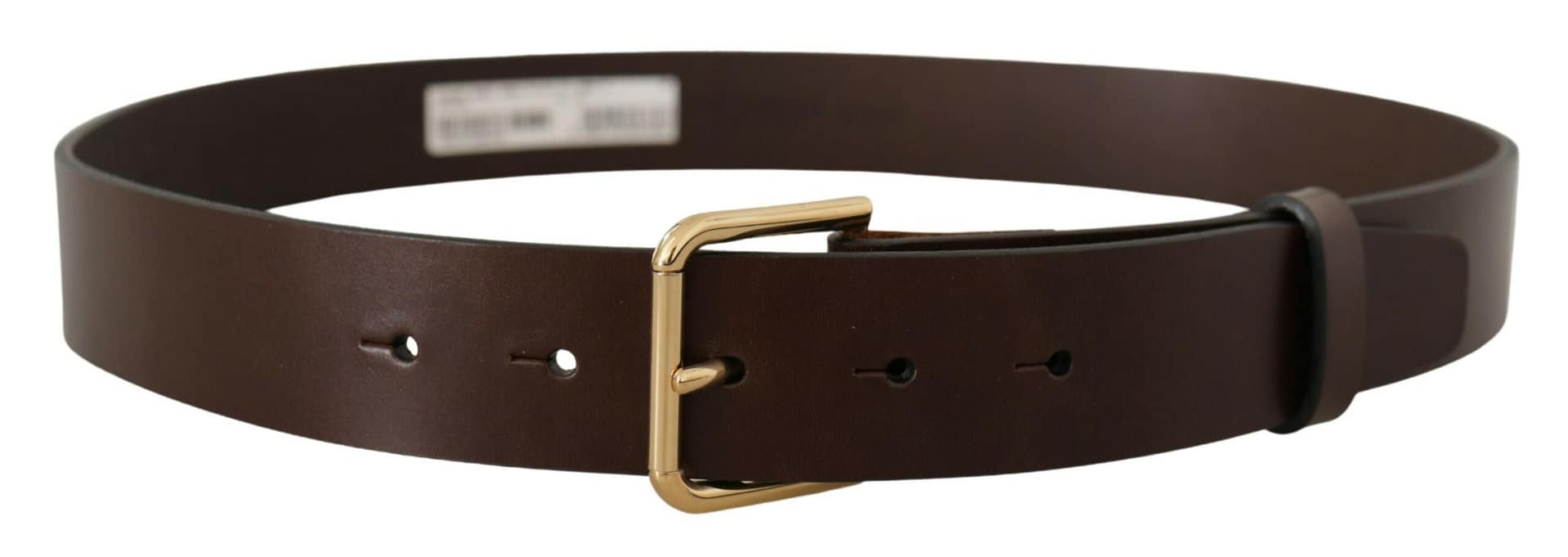 Dolce & Gabbana Brown Plain Calf Leather Gold Tone Buckle Belt - Image 3