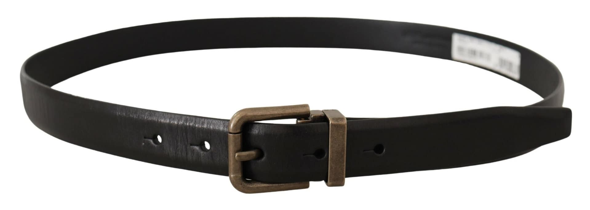 Dolce & Gabbana Black Calf Leather Brushed Brass Box Buckle Belt - Image 3