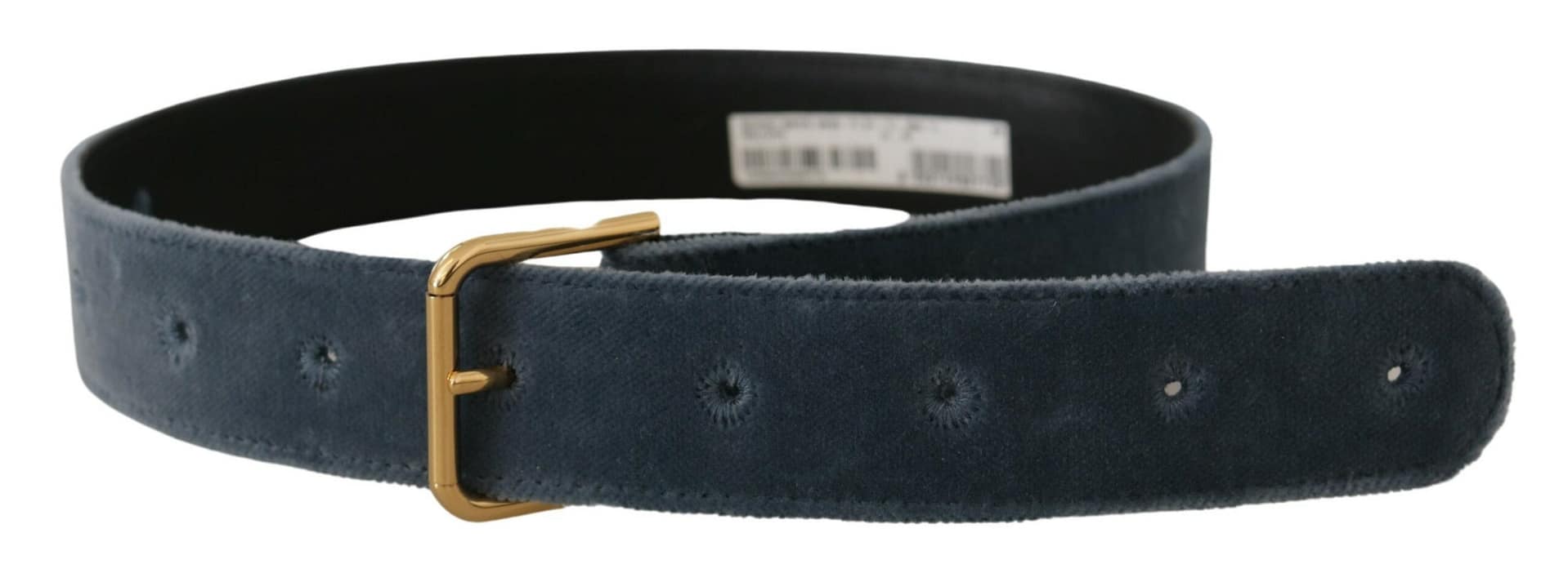 Dolce & Gabbana Navy Blue Velvet Gold Metal Logo Waist Buckle Belt - Image 3